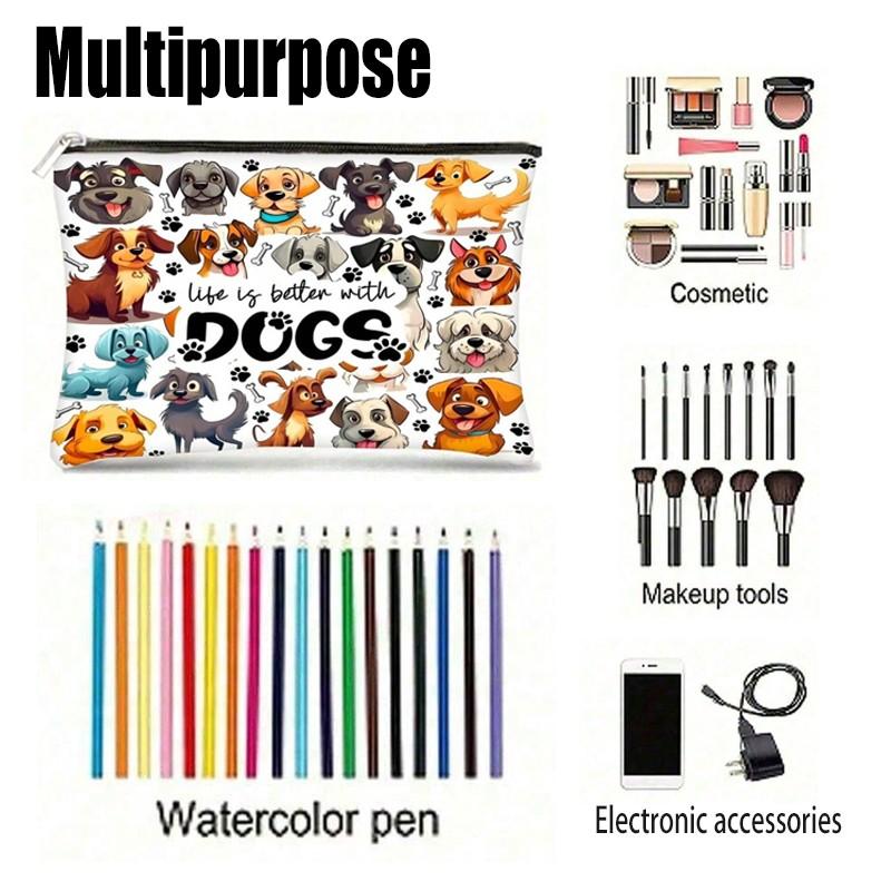 Women's Dog Print Makeup Bag, Travel Cosmetic Organizer, Portable Toothbrush Case, Large Capacity Zipper Design, Perfect Gift