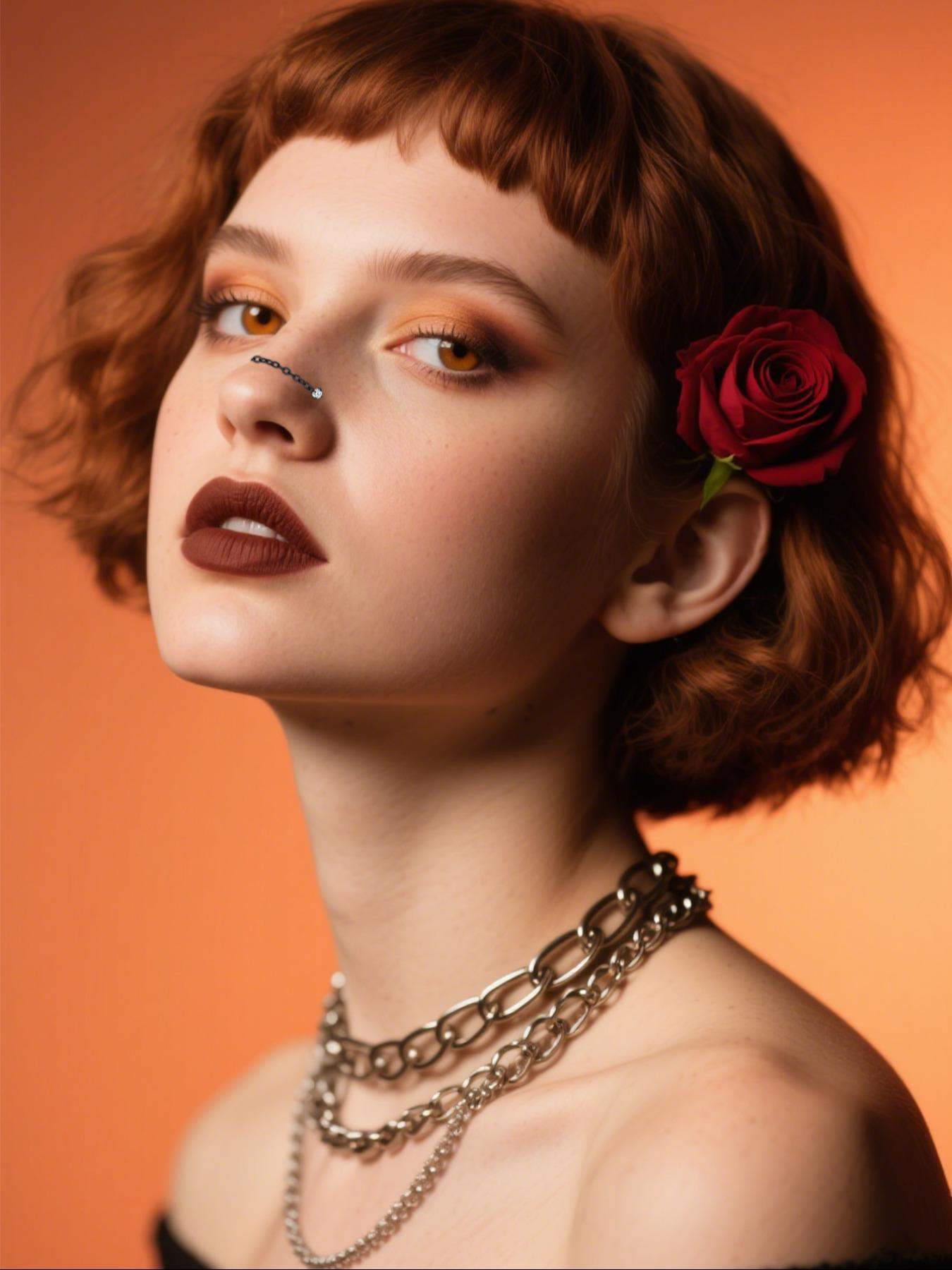 Unisex Stainless Steel Cz Nose Chain, Cool Bone Shape Ring, Party Style Piercing Jewelry, Halloween Accessory