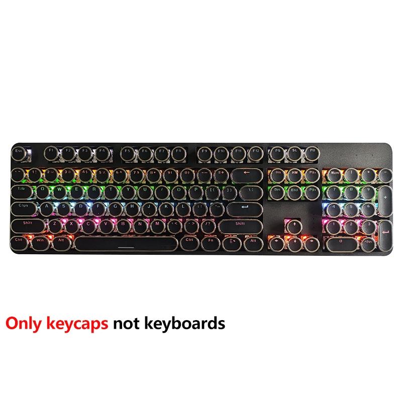 Punk Style Keycaps, Vintage Steam Punk Typewriter Design, Electroplated Surface, Translucent Characters, Compatible with Mx Stems, 6.25u Spacebar Size