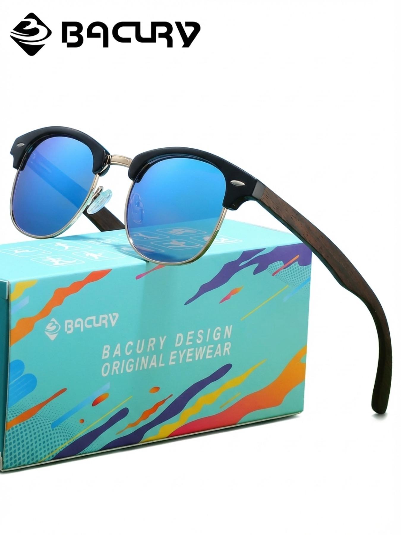 BACURY Retro Sunglasses, Polarizing Film, Men'S And Women'S Oval Half Frame, Fashionable Accessories, Daily Uv Protection, Glare Reduction, Wind And Dust Prevention, Glare Reduction