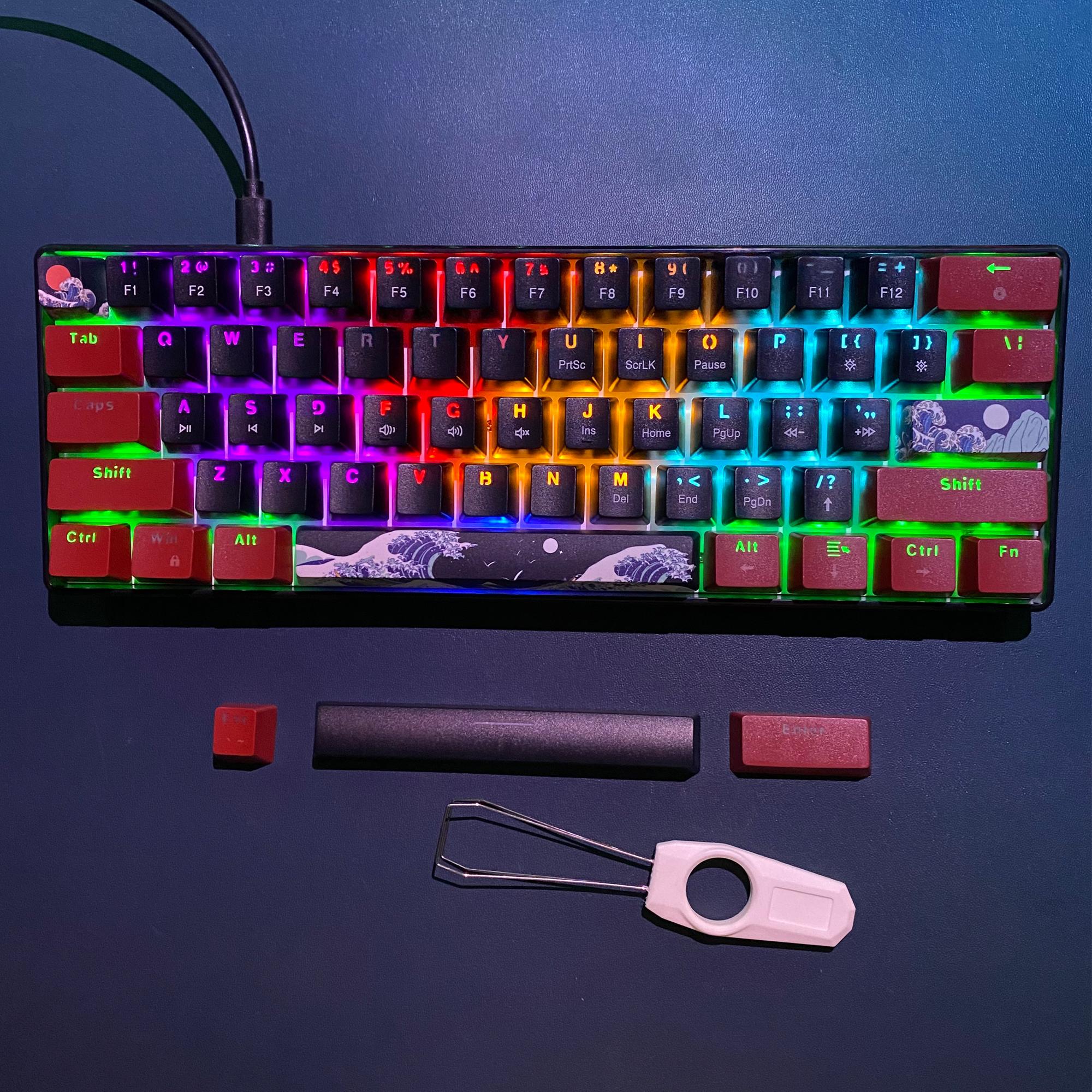 60% Mechanical Keyboard, Gaming Keyboard with Blue Switches, Sea Blue Backlit, RGB Backlit Keyboard, Small Compact Design, Portable 61 Key for Gamers