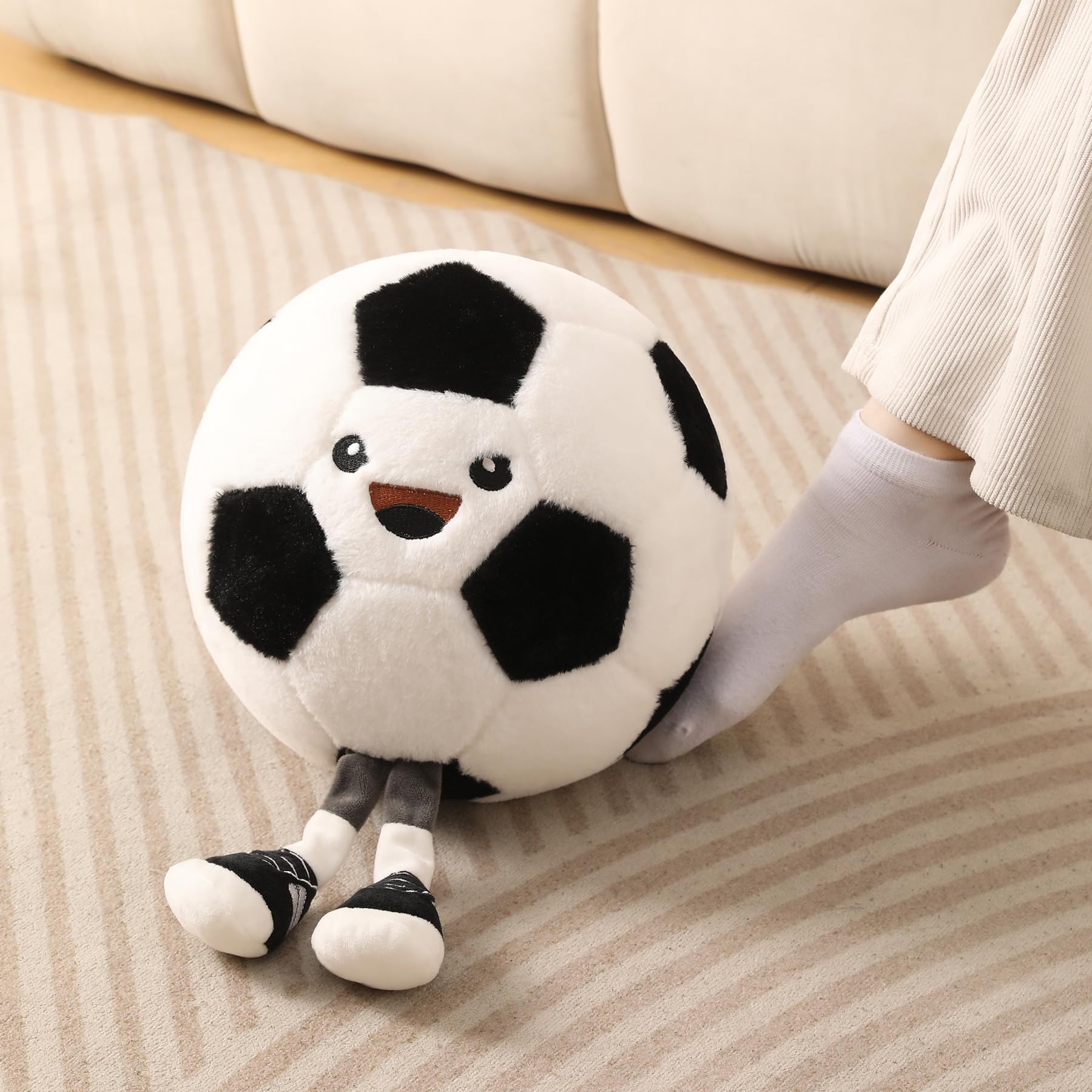 Funny Soccer Ball Plush Pillow with Legs - Adorable Stuffed Animal Toy for Boys and Girls, Soccer-Themed Throw Pillow Gift for Room Decor, Sofa or Bed, Soft Stuffed Animal (Soccer 10 Inch)