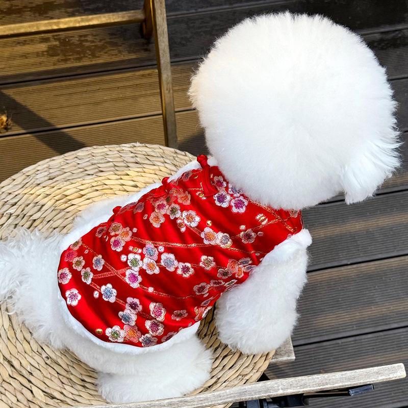 Festive Style Pet Clothing Winter Fleece Lined Thick Cotton Coat for Cats Bichon Schnauzer Teddy