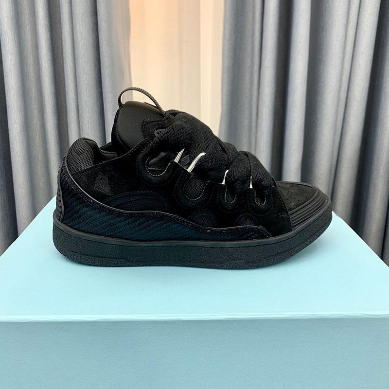 2026 ins Lanvin chunky dad shoes for men and women, leather patchwork lace-up CURB shoes, German training style trendy sports casual sneakers
