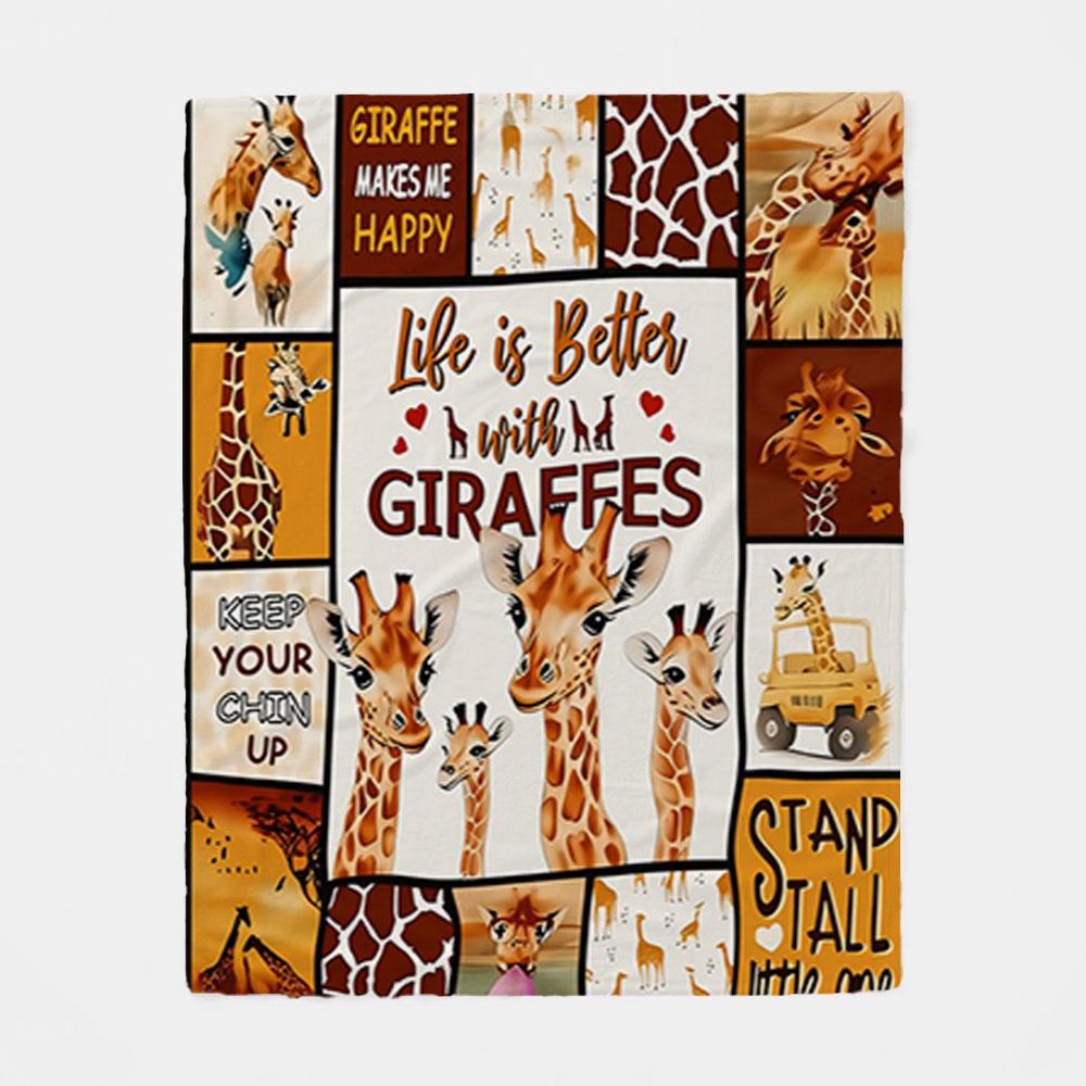 Cute Giraffe Pattern Flannel Blanket, Thick Fleece Blanket, Bedroom Throw, Couple's Blanket, Extra Large Leisure Blanket, Living Room Blanket