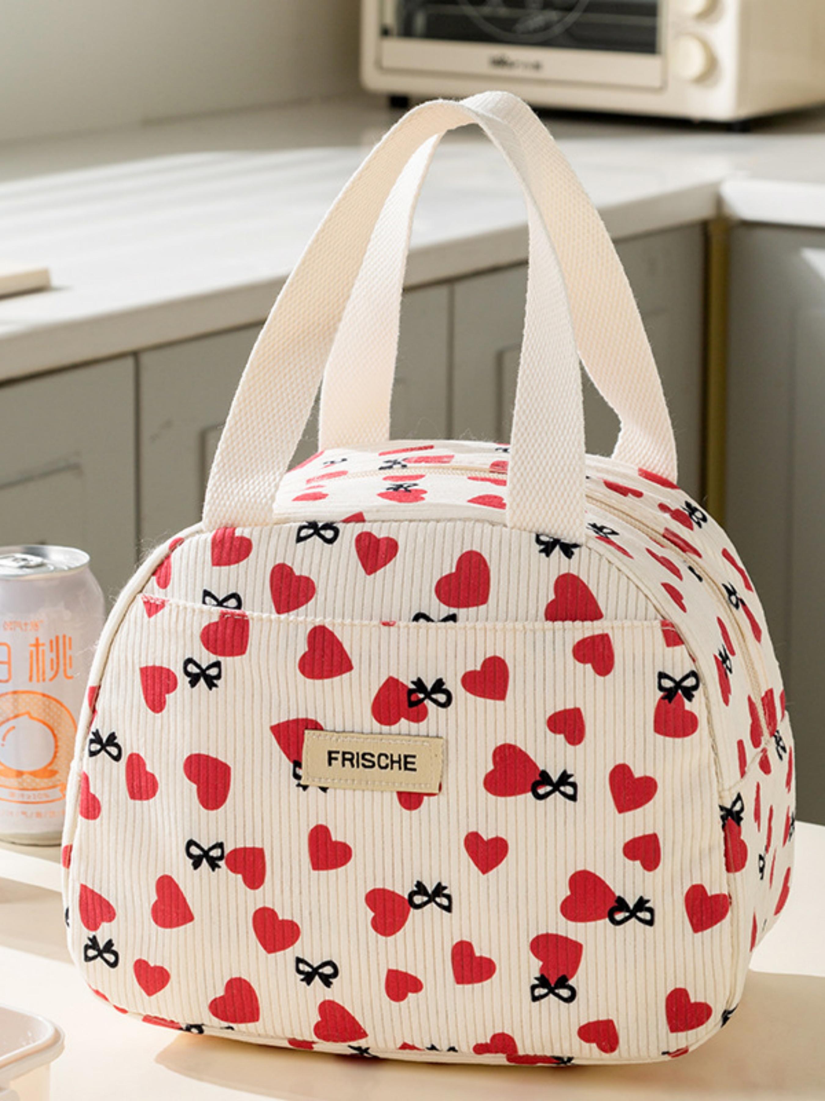 Strawberry Floral Large Capacity Insulated Lunch Box Bag, Heat-Resistant Wide Mouth Bento, Ideal for Picnics, Easy Carry, Spacious, Compatible with Containers