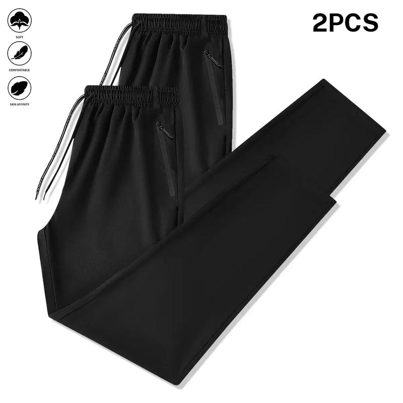 2 Pack Lightweight Men’s Joggers with Zippered Pockets & Adjustable Waistband – All Season Gym Training Casual Pants, Regular Fit Solid Color, Suitable for Sports, Outdoor, & Casual Wear, Workout Leggings, Sporty Casual Attire, Trendy Athletic Apparel, Du