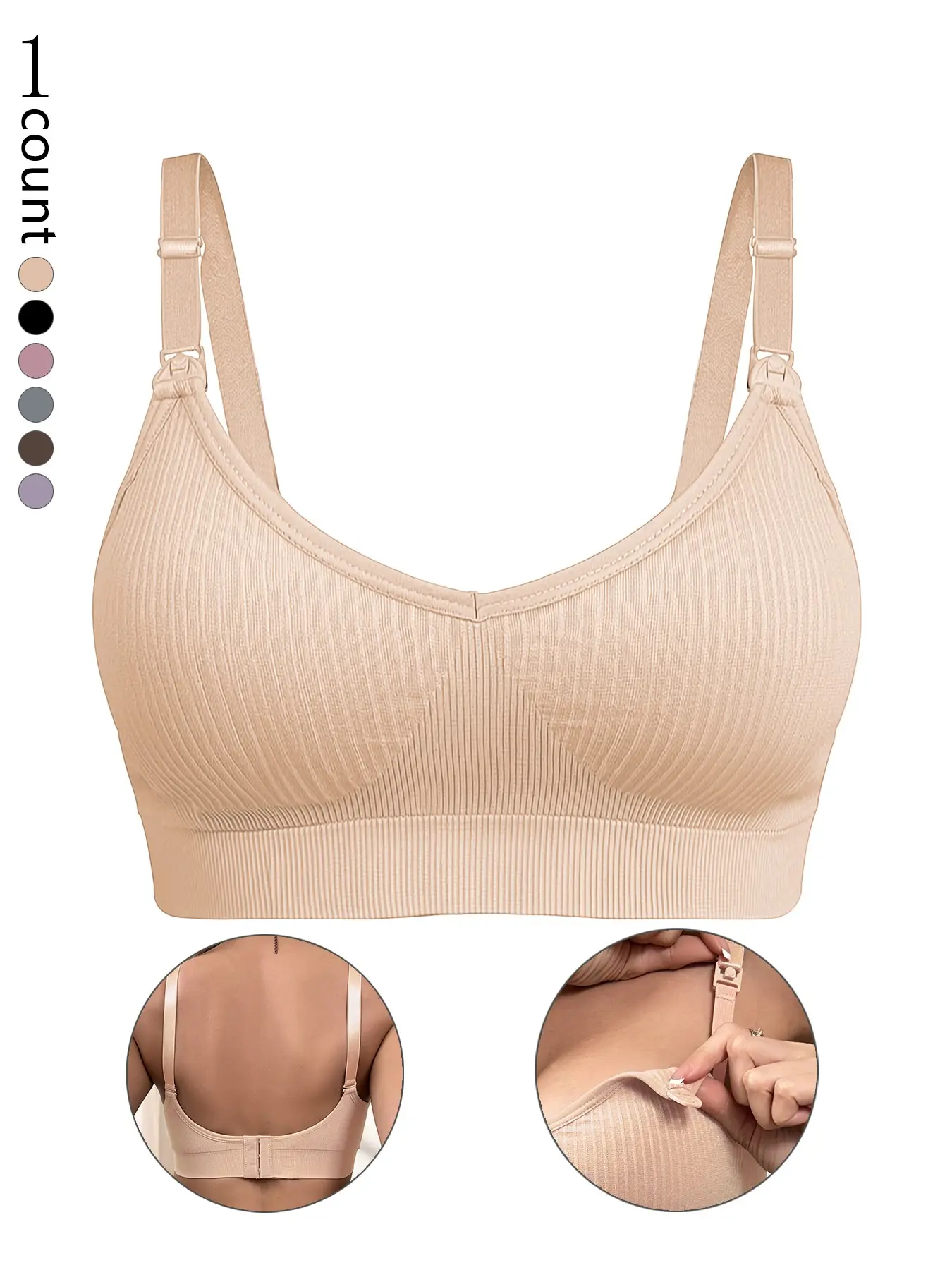 Breastfeeding Bra with Single Hand Hook, Comfortable Supportive Nursing Bra, Seamless Wire-Free Maternity Top, All-Day Wear Tank Style