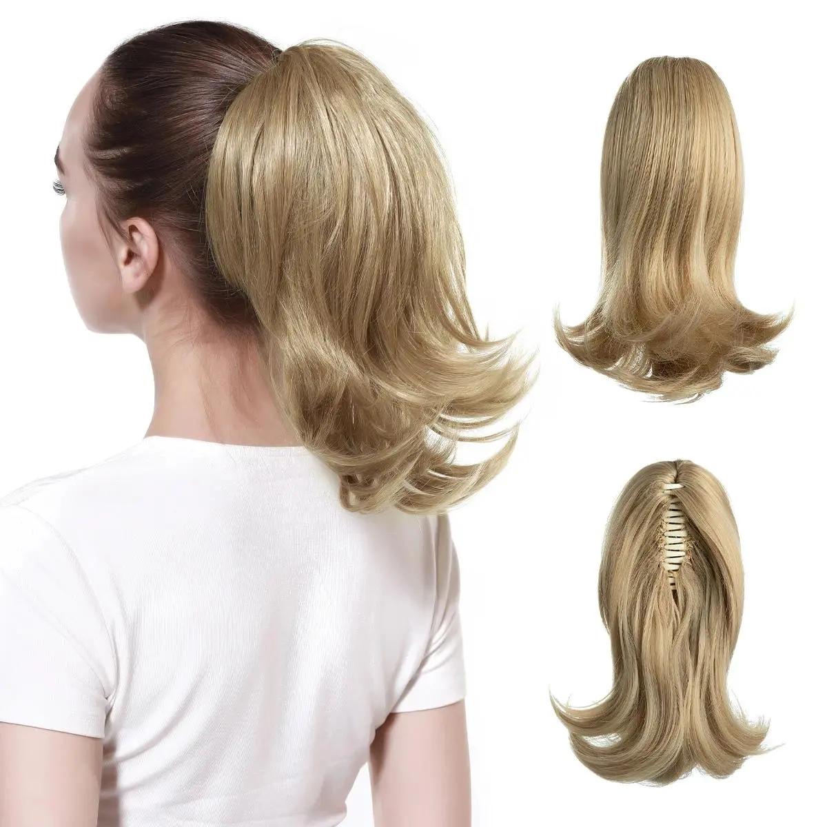 Synthetic Claw Clip In Ponytail Hair Extensions Hairpiece Horse Tail Fake Hair Wavy Blonde False Pigtail With Elastic Band