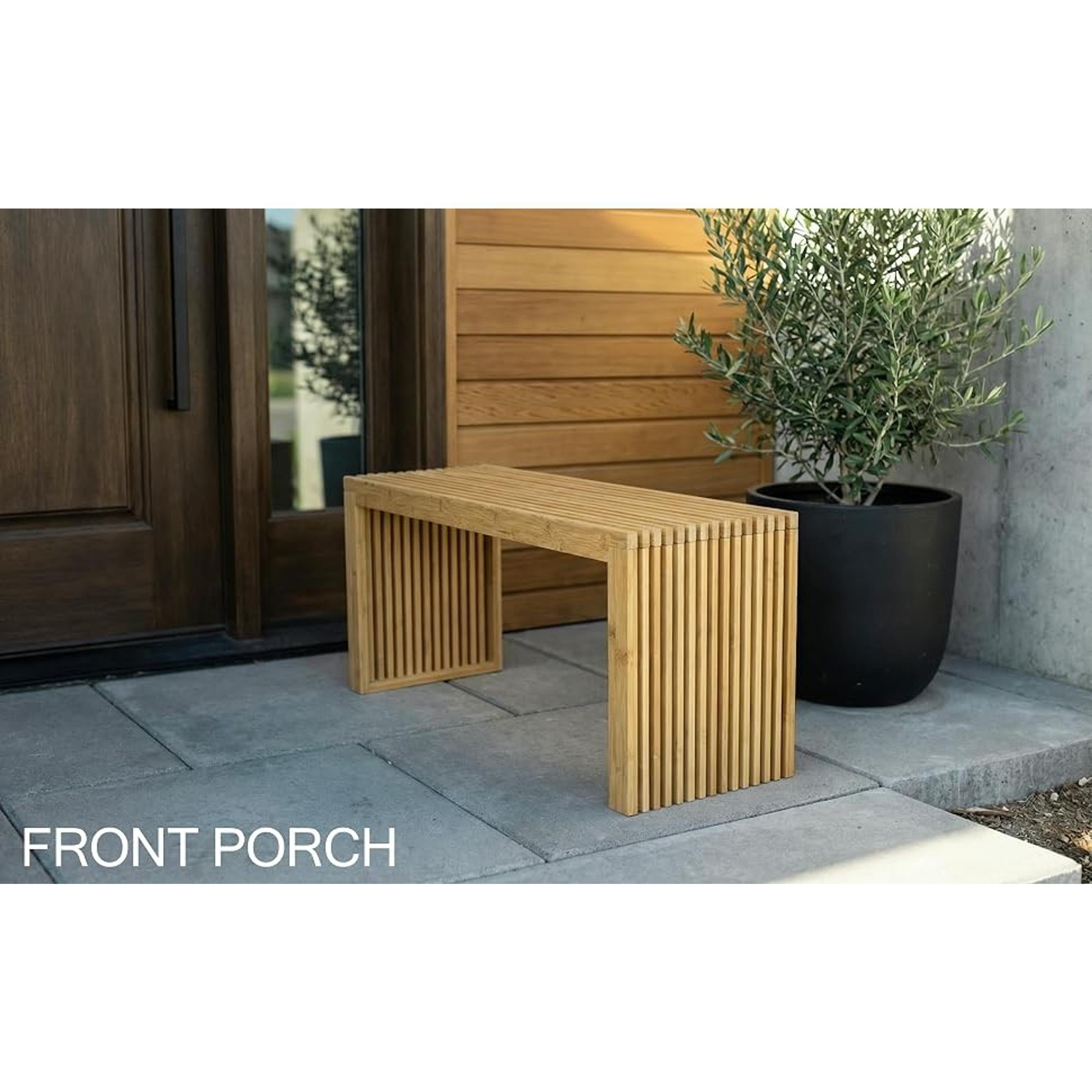 Bamboo Natural 36 inch Wooden Bench, Small Wood Benches for Entryway, Living & Dining Room, Kitchen, Bedroom, Bathroom, Hallway, Front Door, For Indoor & Outdoor Patio Use, Mid Century Modern Decor