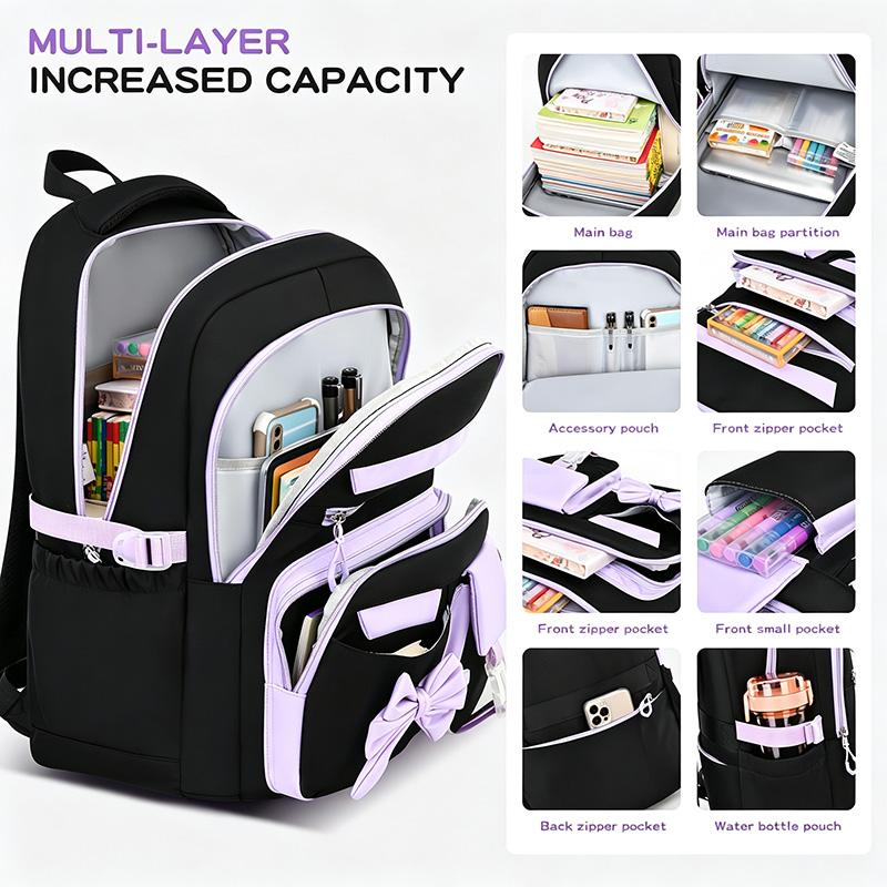A Casual Backpack for Teens Adorned with a Bow, Ideal for Outdoor Adventures And Travel, Made to Fit a 15.6-Inch Laptop, Equipped with Adjustable Shoulder Straps And Smooth Zippers, Perfect for Everyday Outings And School Use., for Teenager