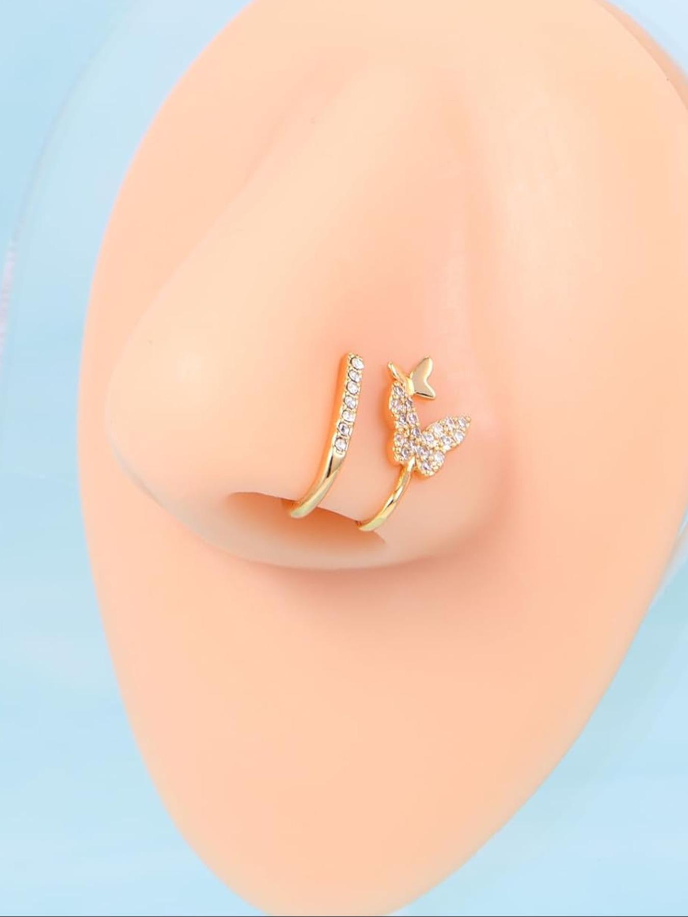 Non-Piercing Zirconia Nose Ring Clip, Nose Cuff, Moon Butterfly Design, Silver Color, Elegant Women's Jewelry Accessory, No Piercing Needed