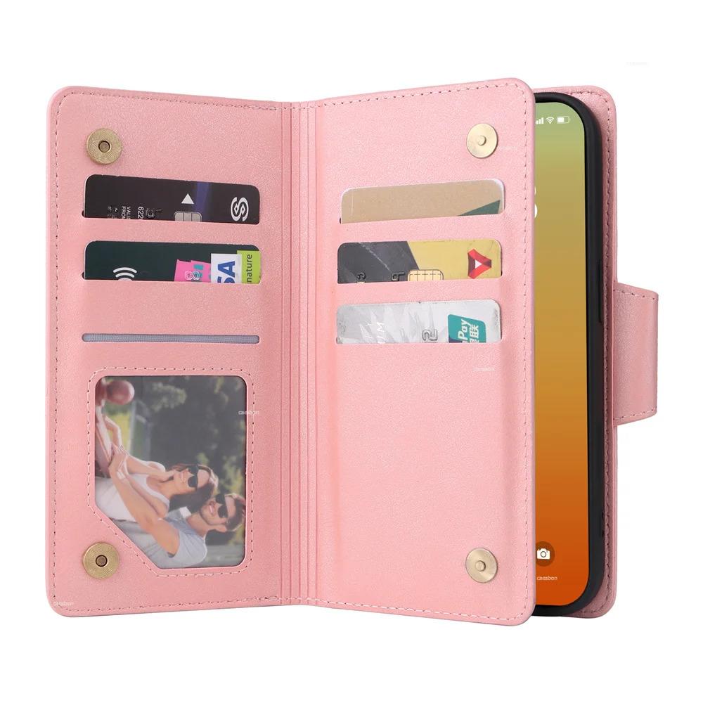 Zipper Wallet Phone Case for IPhone 17 1615 14 13 12 11 Pro Max Mini  Card Slots Strap Leather Cover
