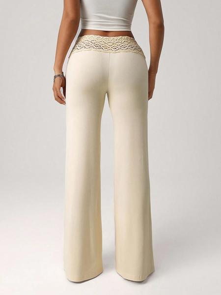 Women's Knit Beaded Drawstring Loose Casual Vacation Pants, Comfortable High Waist Trousers for Spring & Fall Seasons