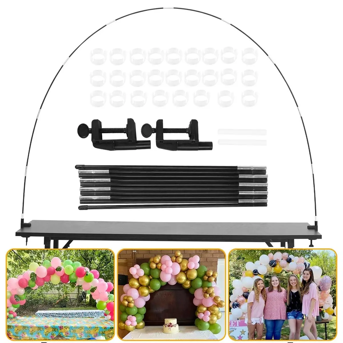 12ft Adjustable Balloon Arch Stand Kit Re-usable Table Balloon Arch Kit with Base High Strength Glass Fiber Pole for DIY Party Wedding Birthday Baby Shower Kids Decorations summervibes