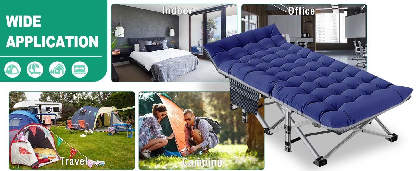 Lilypelle Oversized XXL Folding Camping Cot, 75" L x 28" W x 14"H / 78" L x 32" W x 18"H Heavy Duty Sleeping Cots w/Carry Bag, Up to 990LBS, Druable Triangular Construction, Double Layer Oxford Portable Travel Camp Cots