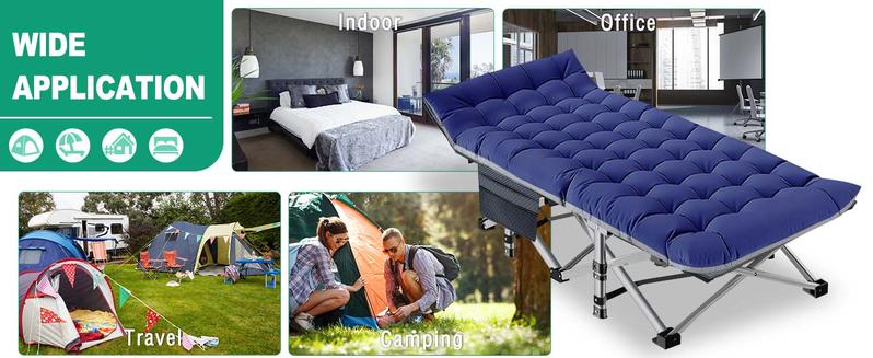 Lilypelle Oversized XXL Folding Camping Cot, 75" L x 28" W x 14"H / 78" L x 32" W x 18"H Heavy Duty Sleeping Cots w/Carry Bag, Up to 990LBS, Druable Triangular Construction, Double Layer Oxford Portable Travel Camp Cots