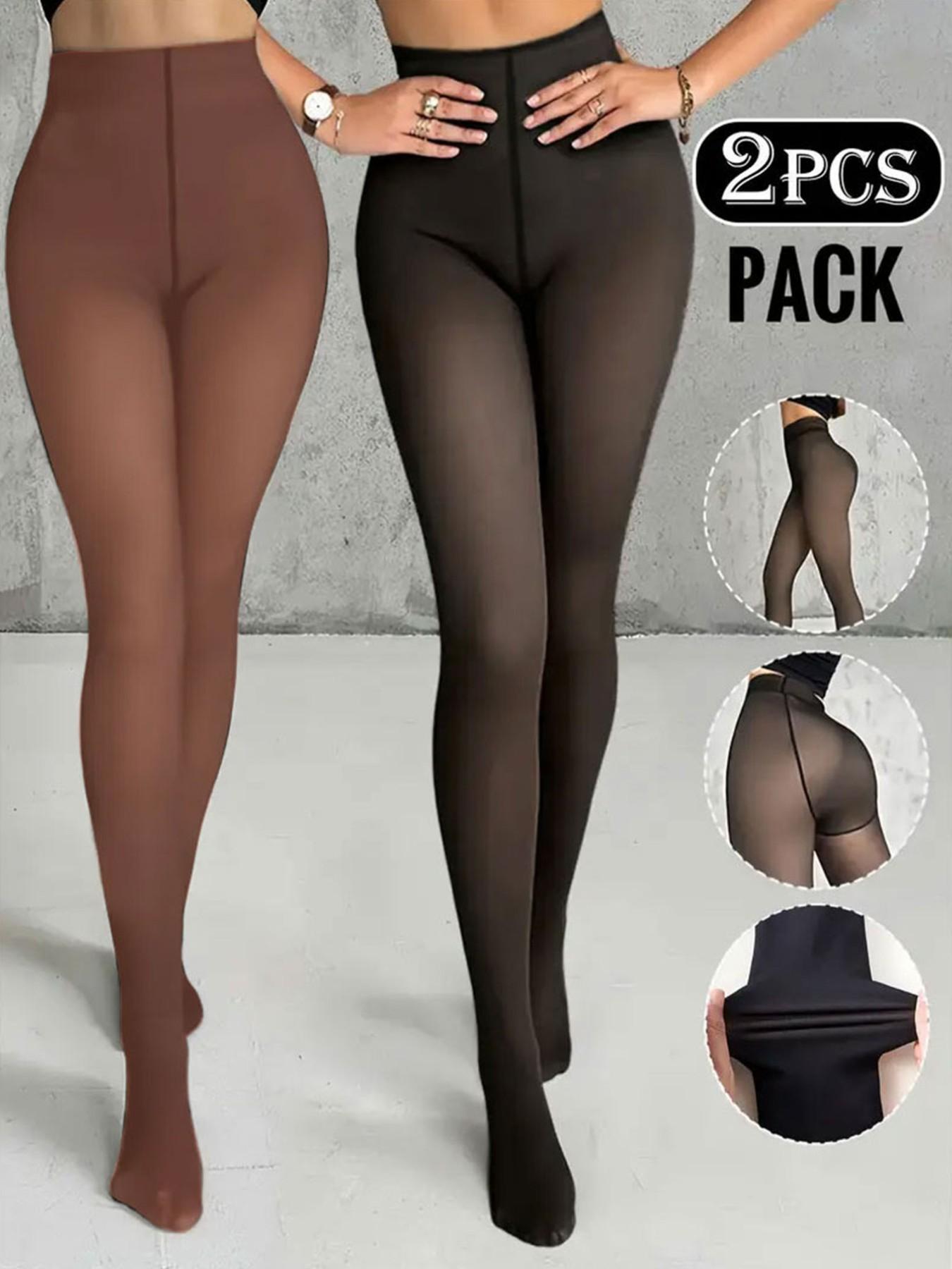 2 Pairs Women's Semi-Sheer Warm Fitted Tights, Soft Comfortable Elastic, Plain Color, Ideal for Underwear, Sleepwear, Casual Wear, Fall Winter