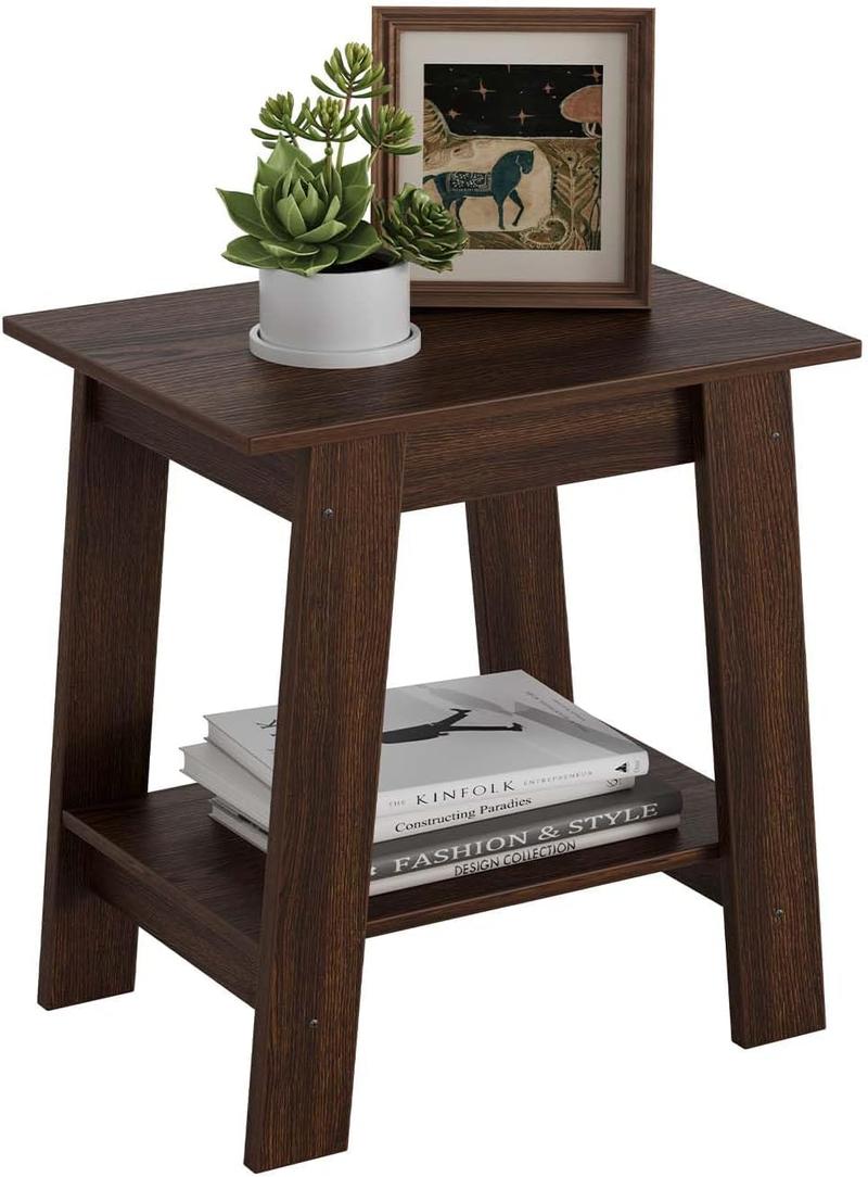 1-Piece Side Table Set with 2-Tier Storage Shelf, Narrow Small End Tables for Bedroom, Living Room, Entryway, Space-Saving Rustic Design