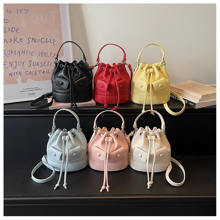 Candy Color Drawstring Bucket Bag, Multi-Option Handheld & Crossbody Purse, Elegant Versatile Shoulder Bag for Women outdoorfun
