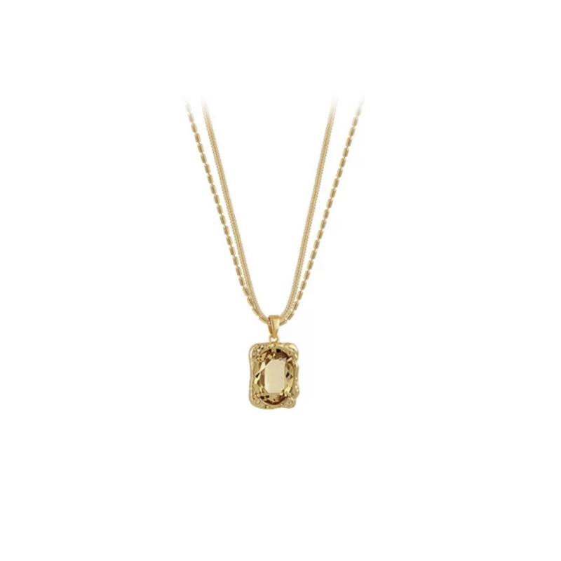 Layered Cube Necklace - Double Chain Pendant Jewelry for Women