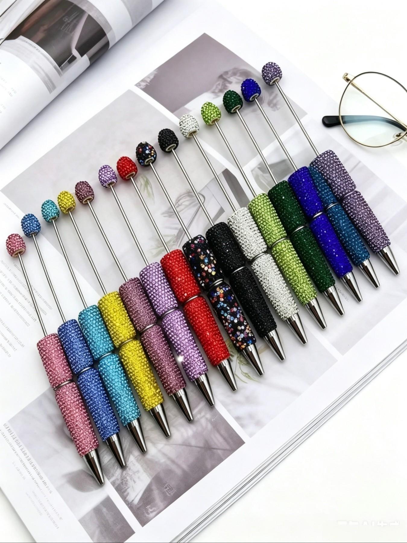 15-Piece Set Shiny Rhinestone Ballpoint Pens, Cute Sparkling DIY Pens, Includes 10 Refills & 10 Extenders, Office Writing Gift