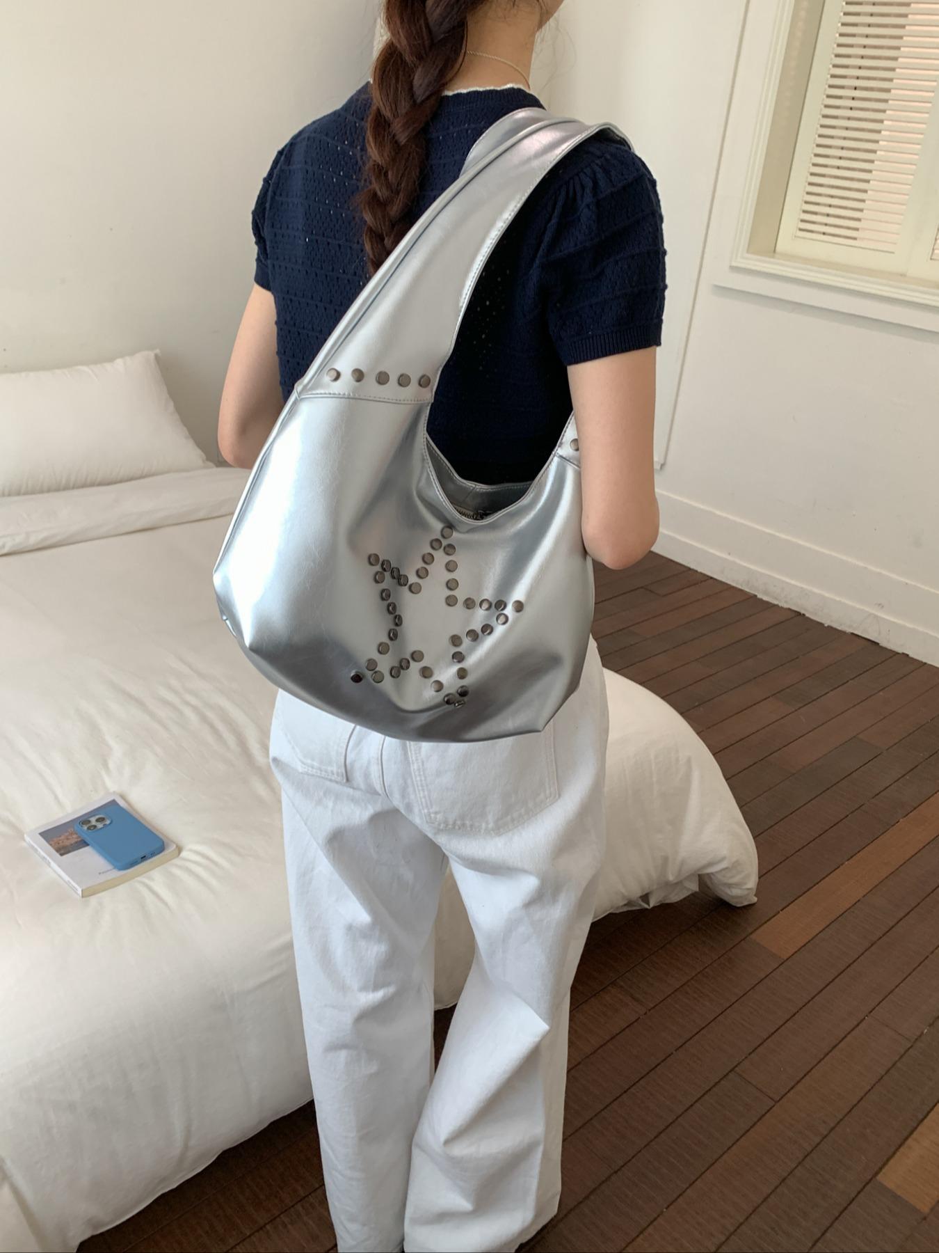 Trendy Star Stud Crossbody Shoulder Bag, Casual PU Material, Large Capacity, All-Season Fashion Accessory for Women, Travel & Daily Use