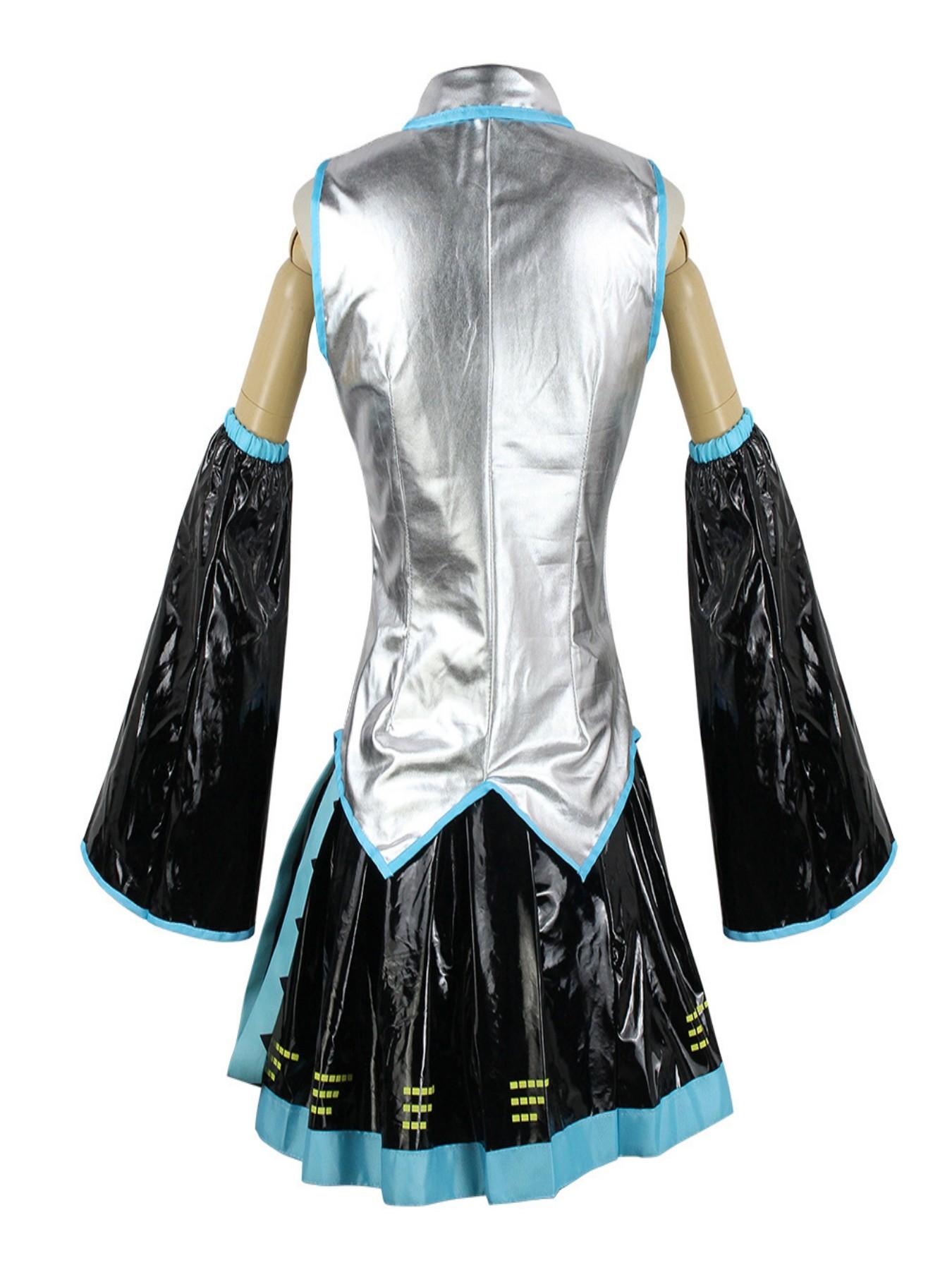Miku Cosplay Full Set Silver Leather Fabric Suit Miku Cosplay Headwear Costume Outfit JK Sailor Dress High School Uniform Hallow