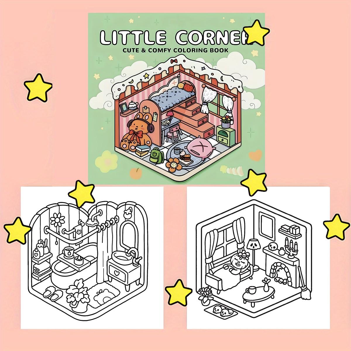 Little Corner Cute & Comfy Coloring Book for Kids & Adults - 22 Premium Easy Coloring Pages, 120gsm Thick No Bleed Paper, Non-Toxic Odorless, Perfect for Stress Relief, Mindfulness & Relaxing Coloring