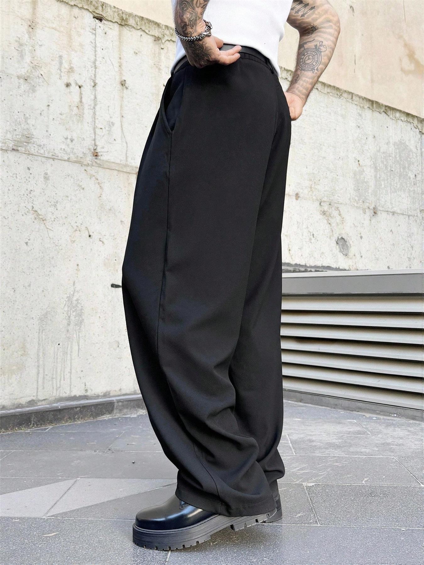 Men's Fashion Loose Fit Dress Pants Casual Solid Color Formal Suit Pants Elegant Wide Leg Elastic Waist Draping Effect Commuting Pants Work Life Clubwear Plain Flat-Front Business Office Pants