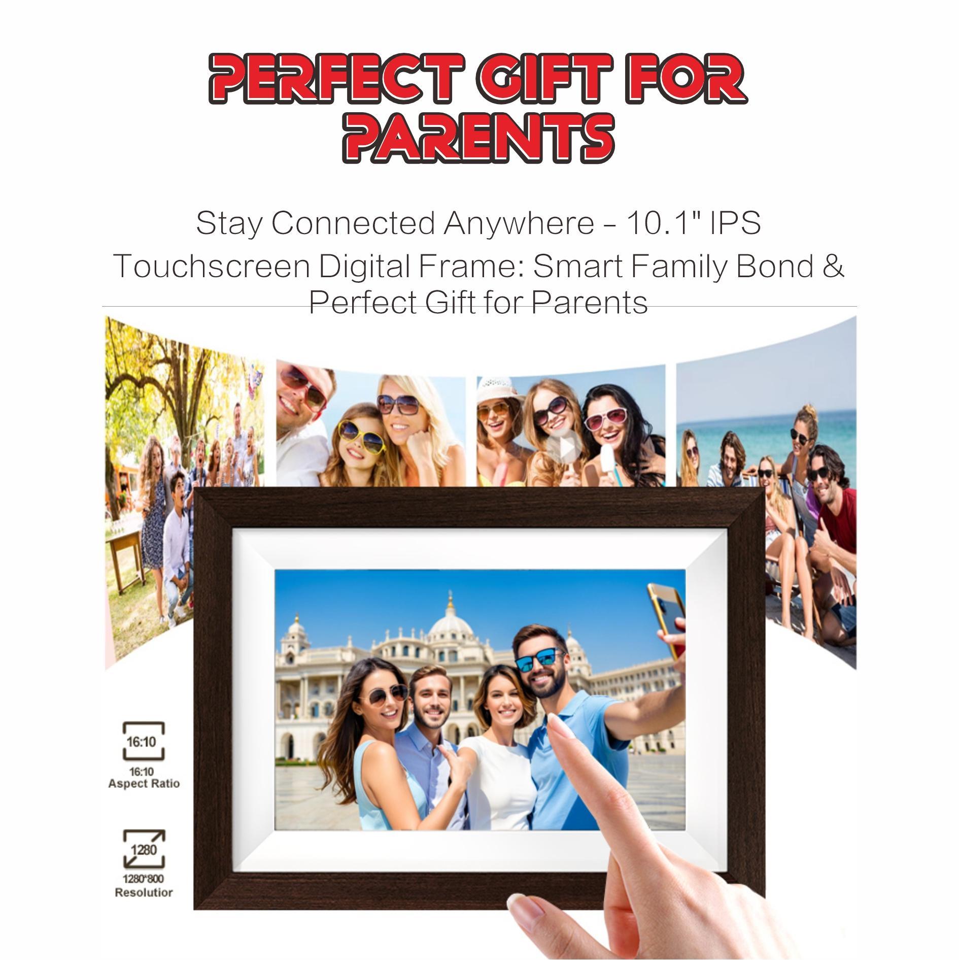 Ekoio Gift idea,10.1 Inch WiFi Digital Photo Frame with 1280 * 800P IPS Touch Screen ,Built-in 32GB Storage,Video Clips and Slide Show,Send Photos Instantly from Anywhere with via Free APP