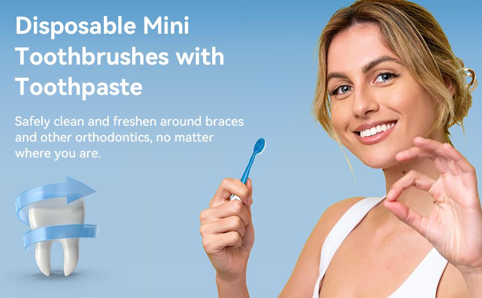 26 PCS 5-in-1 Mini Brushes Disposable Toothbrushes with Toothpaste and Pick, Individually Wrapped, Portable On The Go Toothbrush for Work Travel - 4 Flavors