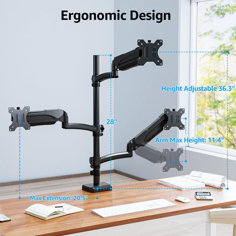 MOUNTUP 13"-32" Triple Monitor Arm Holds 4.4-17.6lbs per Arm, MU6013A