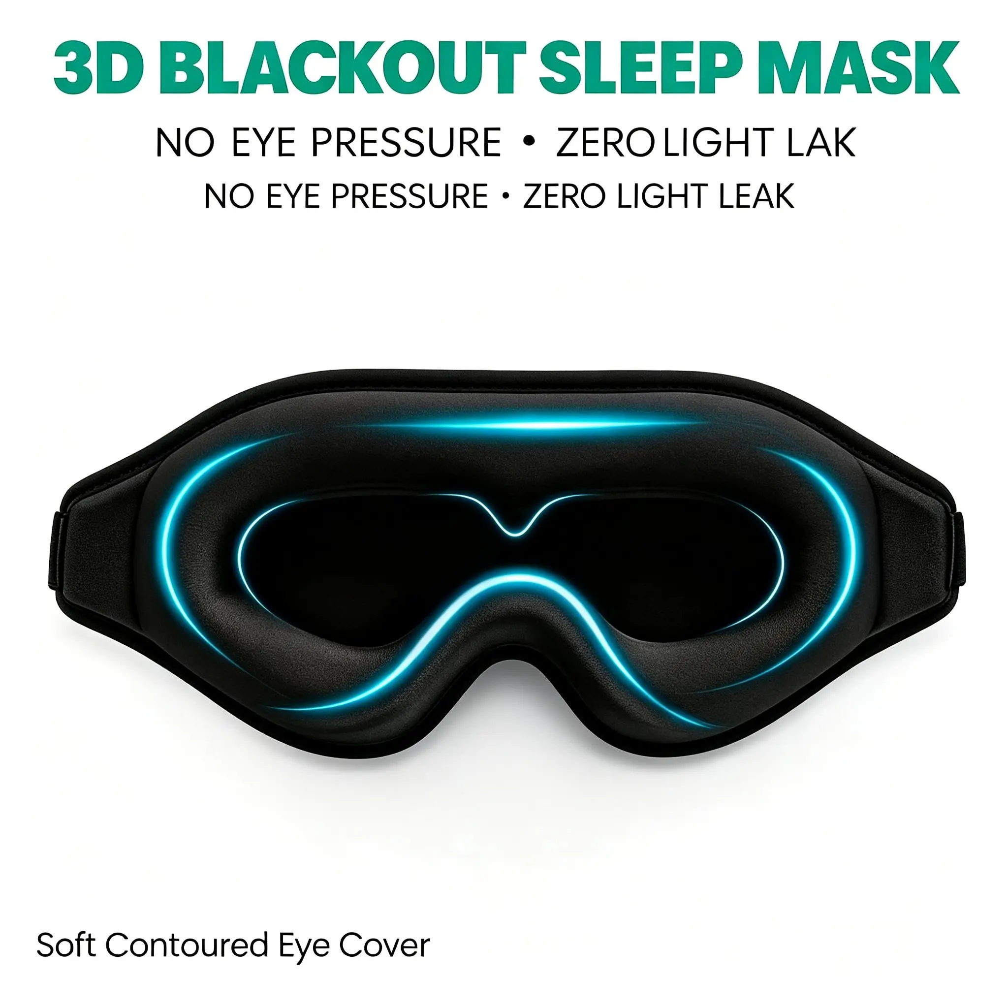 3D Contoured Sleep Mask 100% Blackout No Pressure Lash Friendly for Travel Sleeping