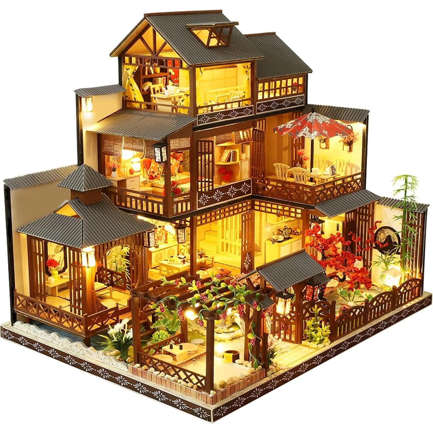 Spilay Japanese-Style DIY Mini Wooden Dollhouse Kit for Adults, Hand-Built Crafts with Warm LED Lights & Music Box, Bookshelf Tabletop Ornament, Ideal Creative Gift for DIY Enthusiasts, Diy Crafts