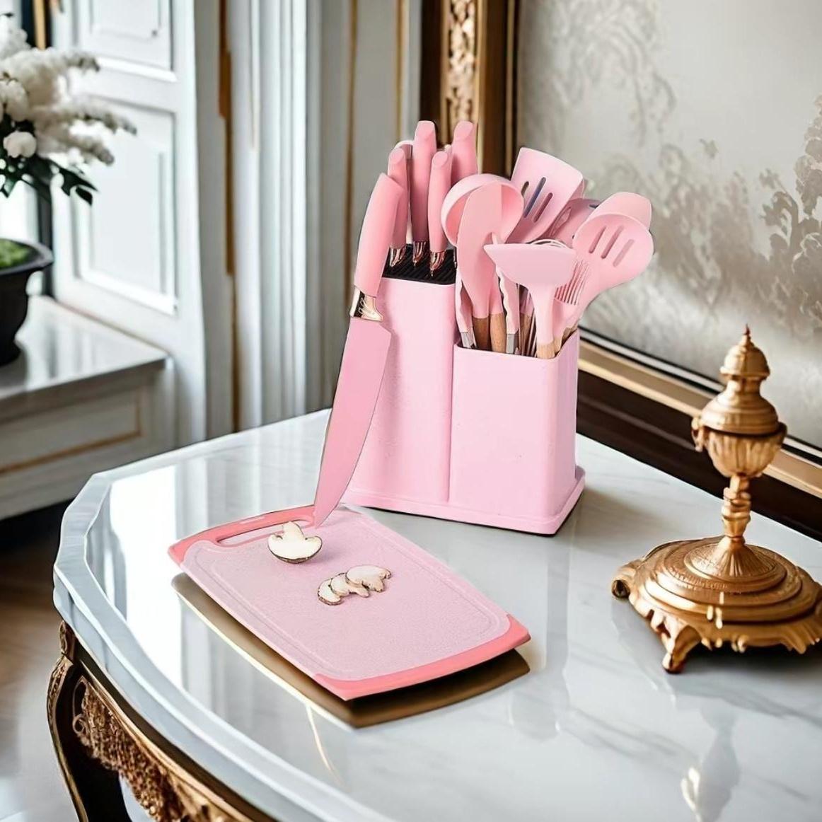 Little Kitchen Utensils Set Silicone Gel Tools WithWooden Handle, Set of 19 Pieces For Home CooksNonstick Spatulas Stirring. Ladle Scraper Spoon Durable Kitchenware Cookware