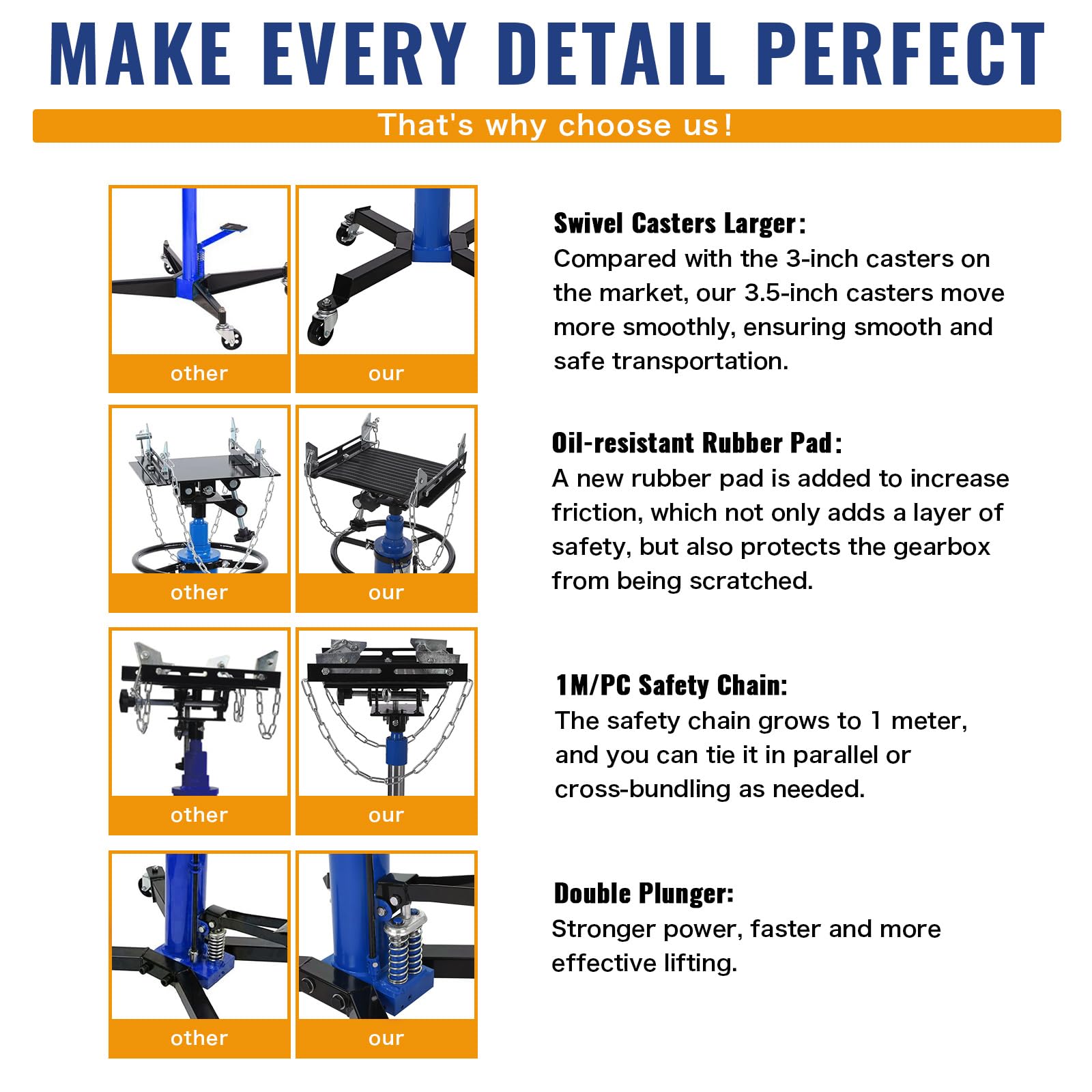 GARVEE1322lbs Hydraulic Transmission Jack Lift with Anti-Slip Rubber Pad, Dual-Stage Adjustable Telescoping Design, High Lift Dual Telescopic Jacks Hoist, Floor-Standing, Height Adjustable from 33.8" to 72.8"