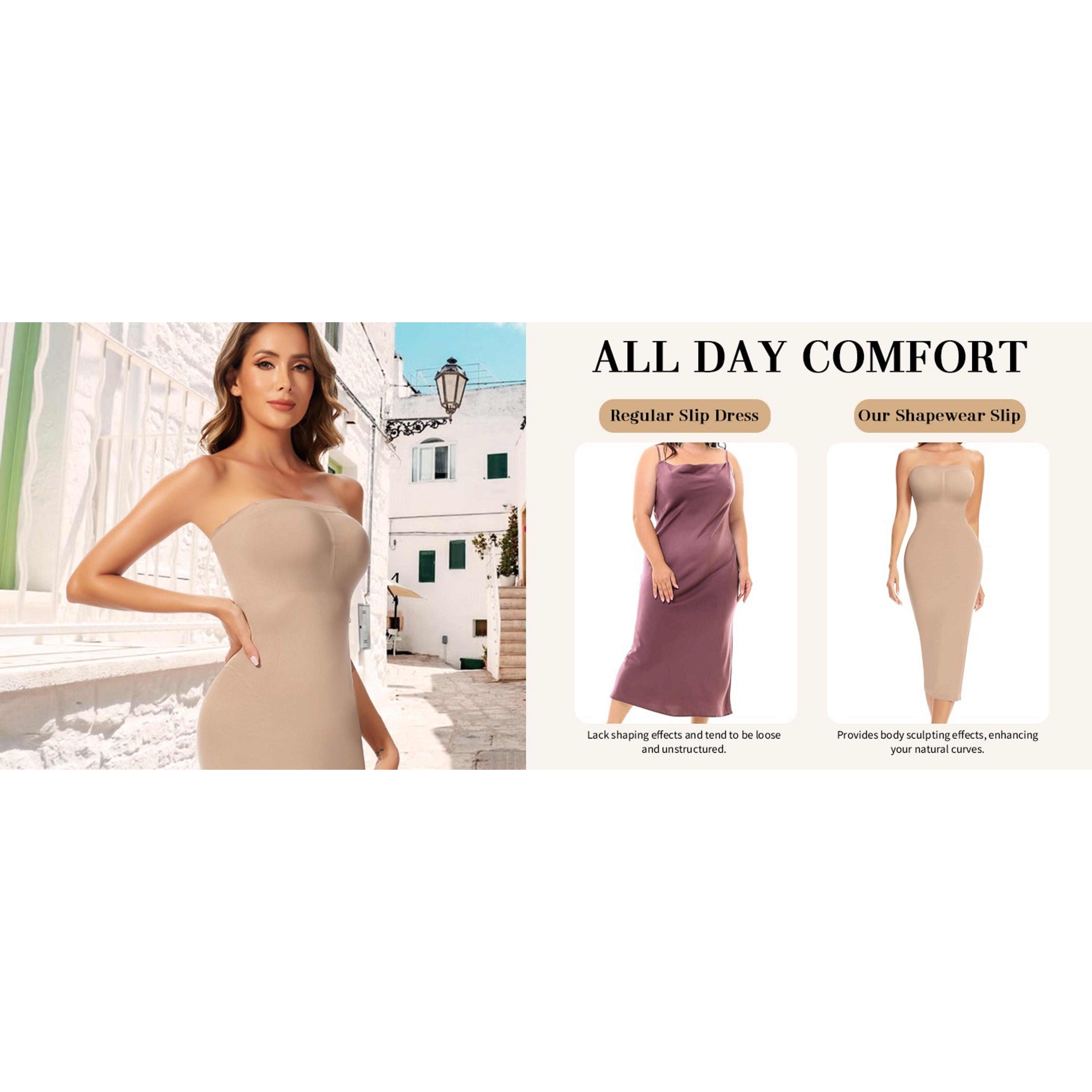 Slip Dress for Women Full Slip for Under Dresses Shapewear Tummy Control Long Slip with Back Slit