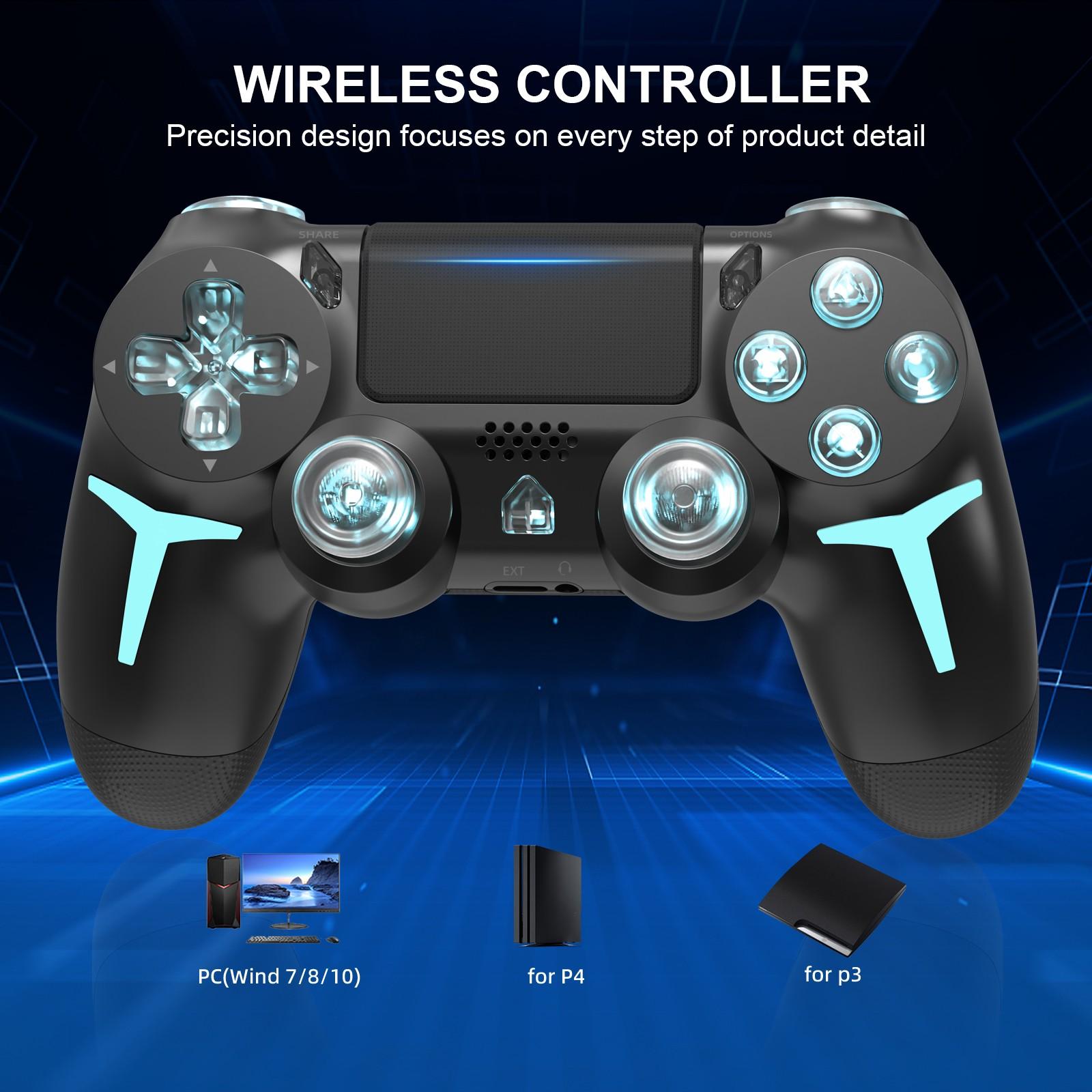 Wireless RGB Gaming Controller with Tri-Color Lighting Compatible with PS4, PS3, and PC RGB Lighting, LED Bluetooth Gaming Controller Six-Axis Gyroscope, Dual Vibration Feedback
