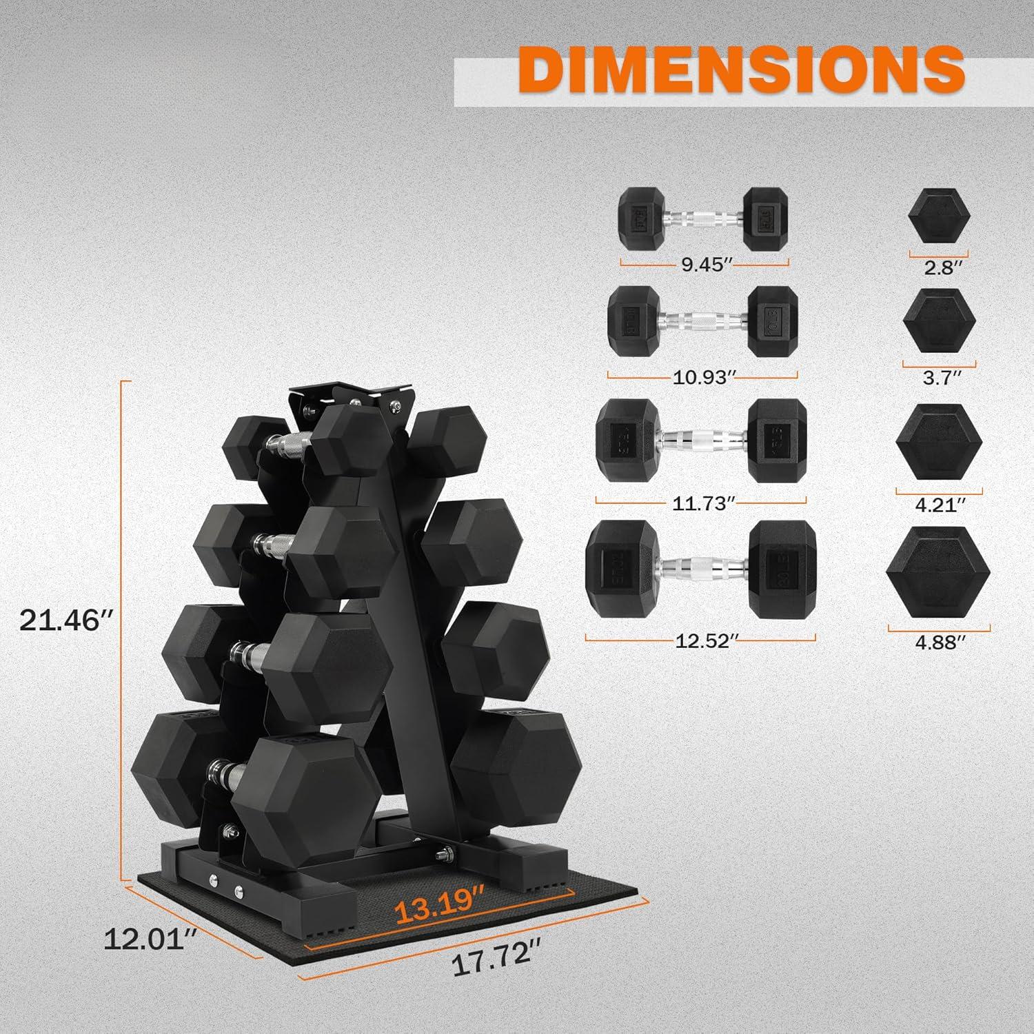 Rubber-Coated Hex Dumbbell Sets with Storage Rack, 100/150/200/550 LB Anti-Slip Grip Hand Weights for Home Gym