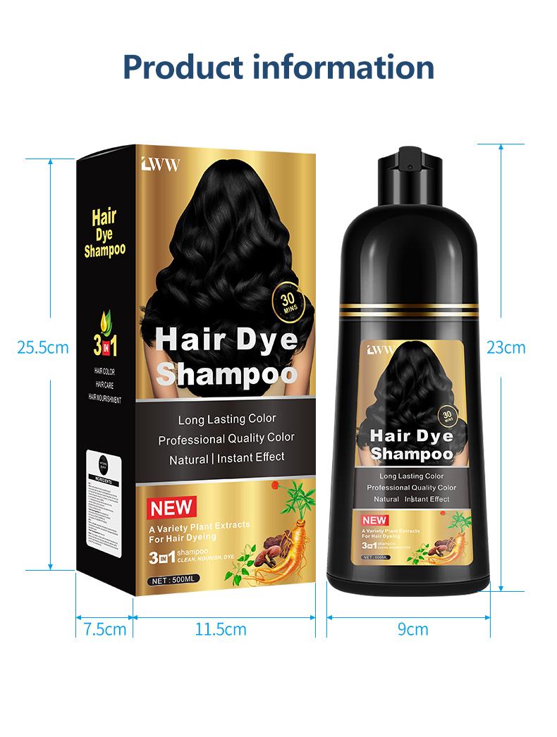 Hair Dye Shampoo - 3-in-1 Instant Hair Color with 100% Grey Coverage, Herbal Ingredients, Gentle Nourishing Formula, Long-lasting Shine, Easy to Use for All Hair Types
