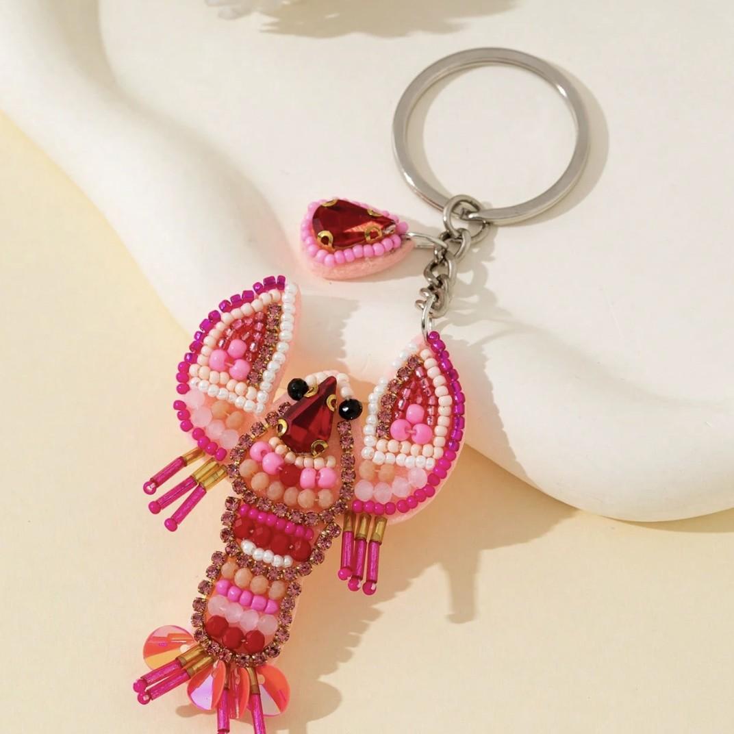 Handmade Beaded Lobster Keychain, Elegant Beach Accessory, Perfect for Handbags & Wallets, Unique Jewelry Gift Idea