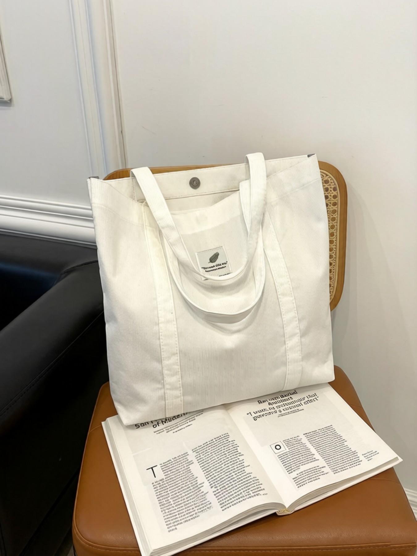 1 Piece Simple Fashionable Canvas Tote Bag, Casual Letter Leaf Print Shopping Shoulder Bag for Ladies Students