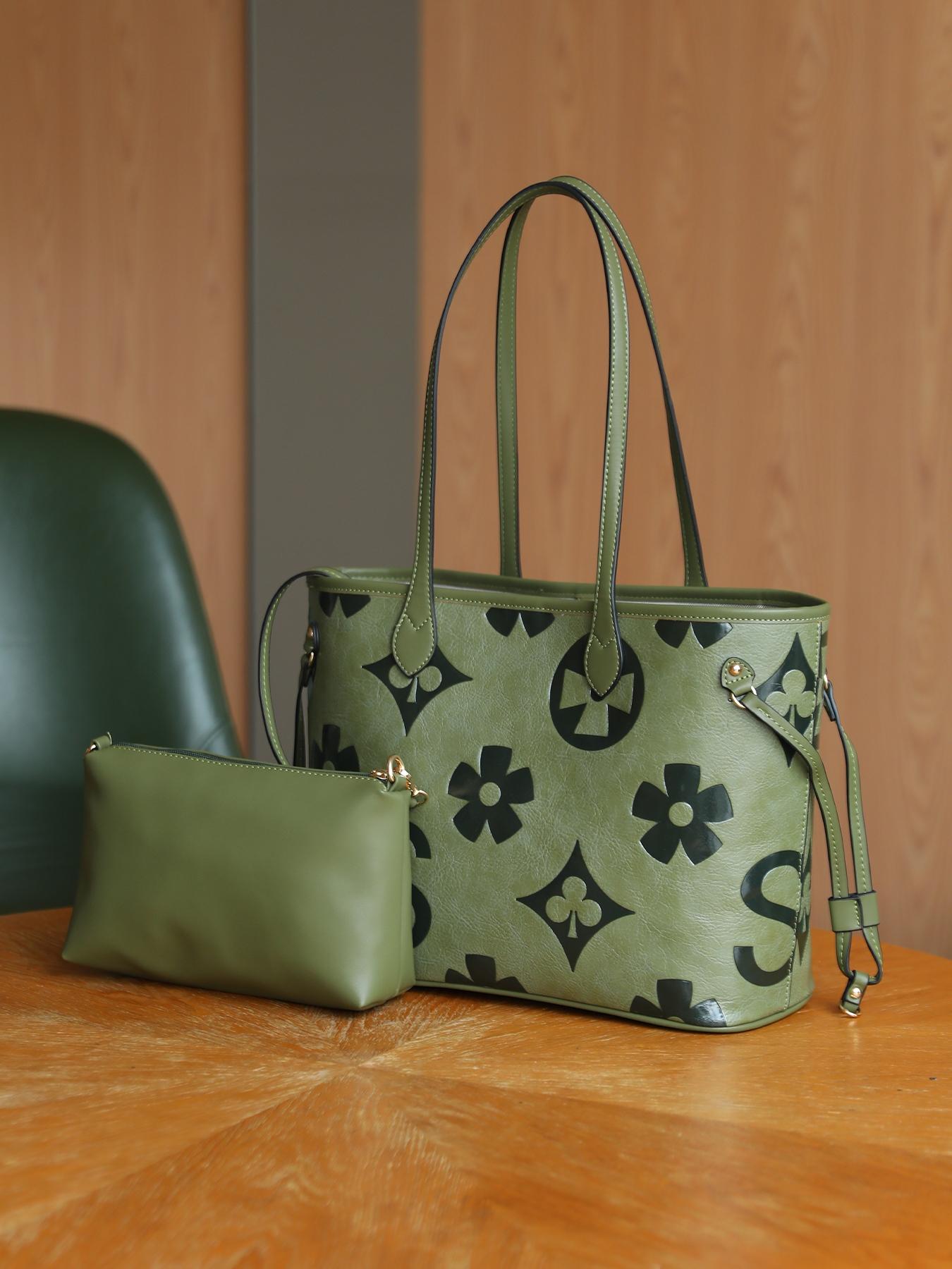 Women's Elegant Floral Embossed Tote Bag & Wristlet, Large Capacity Shoulder Bag, Fashionable Handbag Set for Daily Use