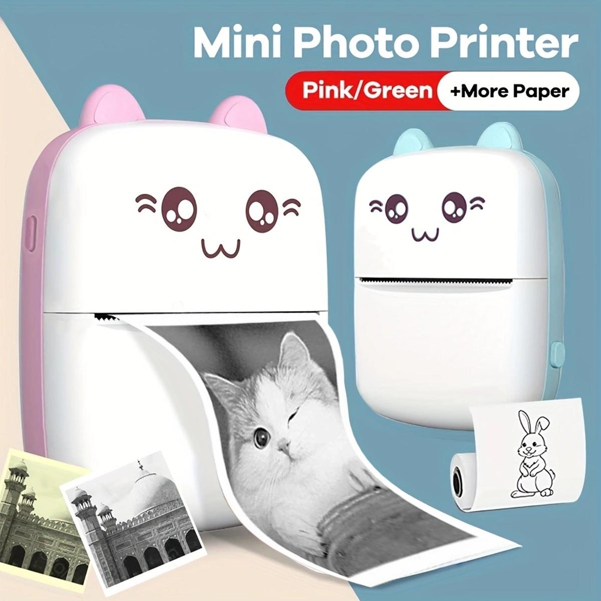 Wireless Mini Printer, Thermal Inkless Sticker Maker, Includes 6 Rolls of Paper, Ideal for Notes, Photos, Lists, School, Office, Home DIY Gifts