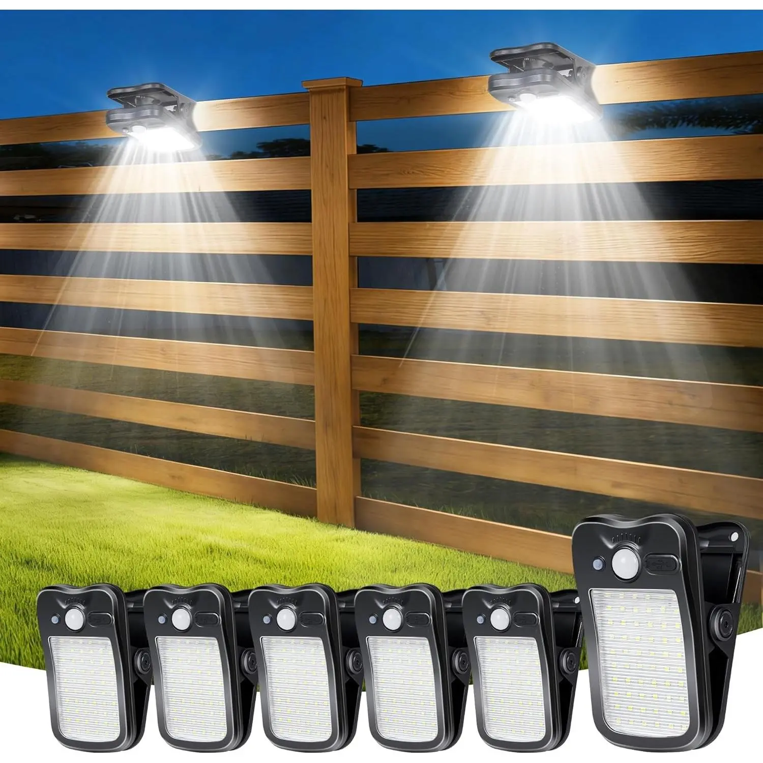 Clip-On Motion Sensor Security Lights - Adjustable Head, IP65 Weather Resistant, 3 Lighting Modes, ABS Plastic, Adjustable Solar-Powered Decking & Patio Lighting for Fence, Yard Security Illumination, Motion Sensor Decking & Patio Lighting