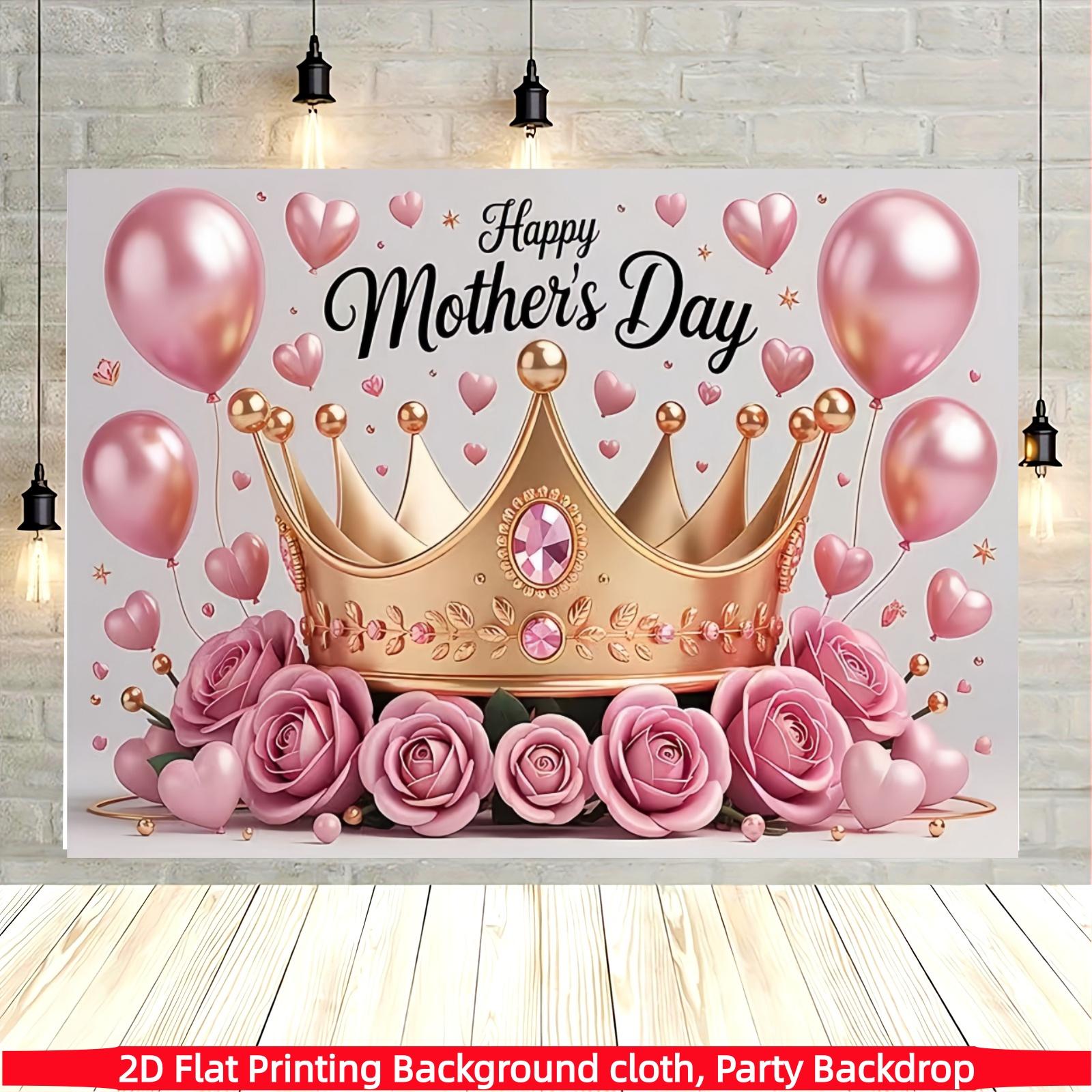 2D flat, "Best Mom Ever" banner, 1 piece Happy Mother's Day photo prop with crown rose background, polyester banner, home room wall decoration, Mother's Day party background decoration, party decoration supplies gifts, 2D flat