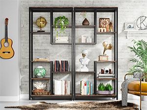 LITTLE TREE 6-Tier Tall Bookshelf Bookcase, Industrial 8-Shelf Open Bookcase Storage Display Book Shelves for Living Room, Home Office