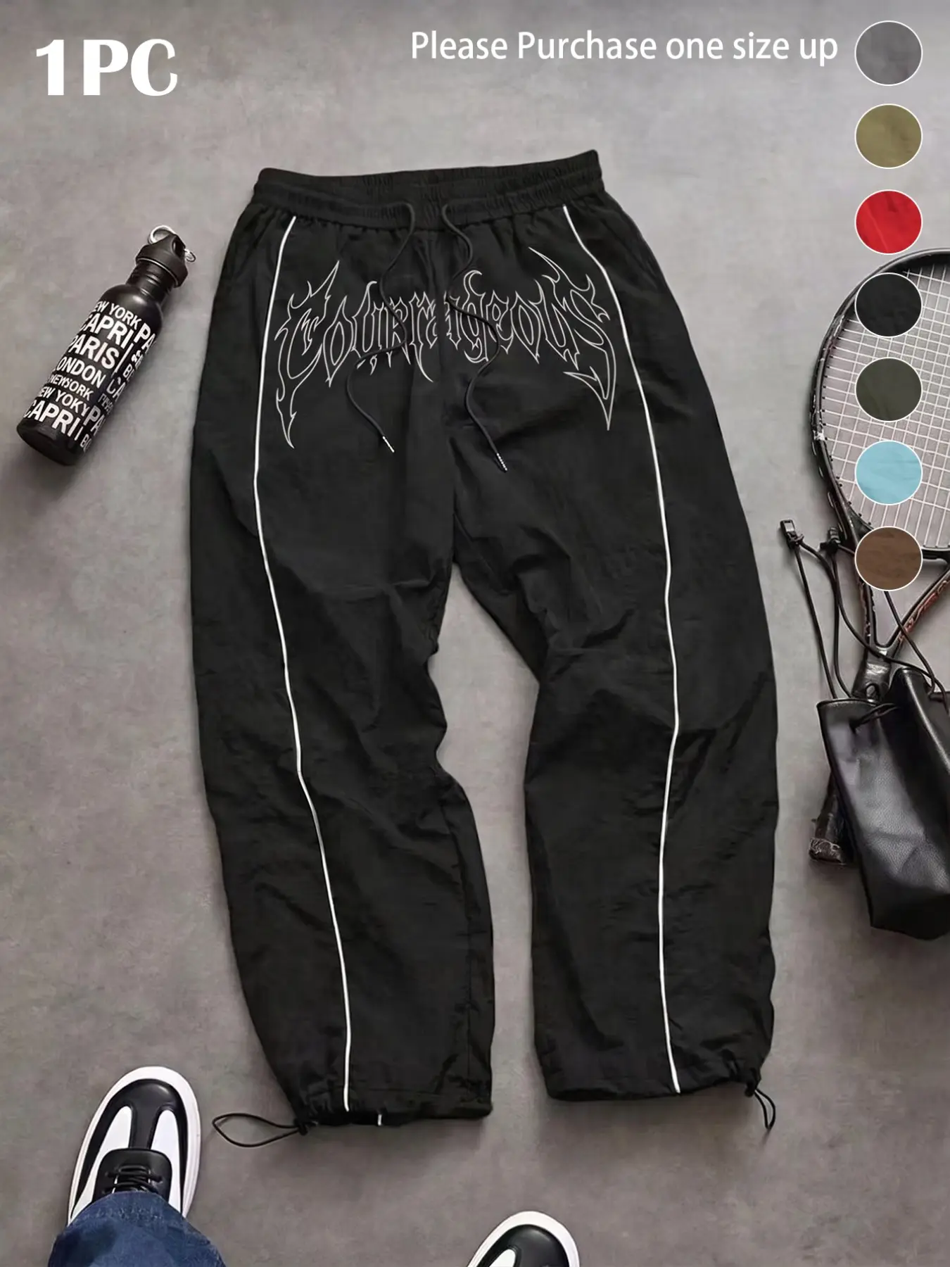 Men's Fashion Casual Comfy Sporty Sport Pants, Unique Print, Taslon Fabric, Striped Design, Adjustable Elastic Cuff, American High Street Style, Loose Sports Pants