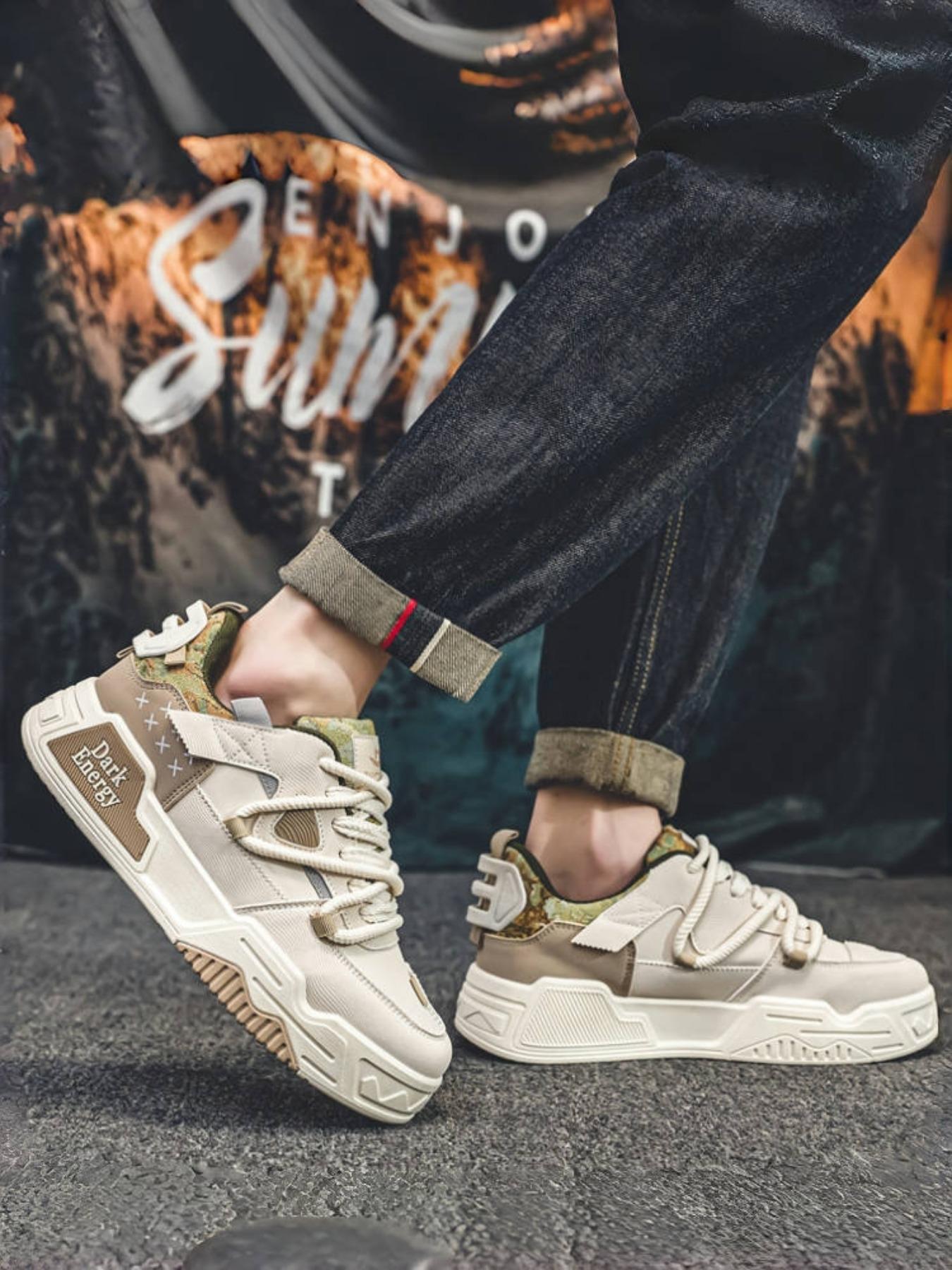 Men's Fashionable Lace Up Skateboarding Shoes, Casual Comfortable Breathable Sports Running Shoes, Male All-match Round Toe Shoes for Daily Wear, Outdoor Sneakers